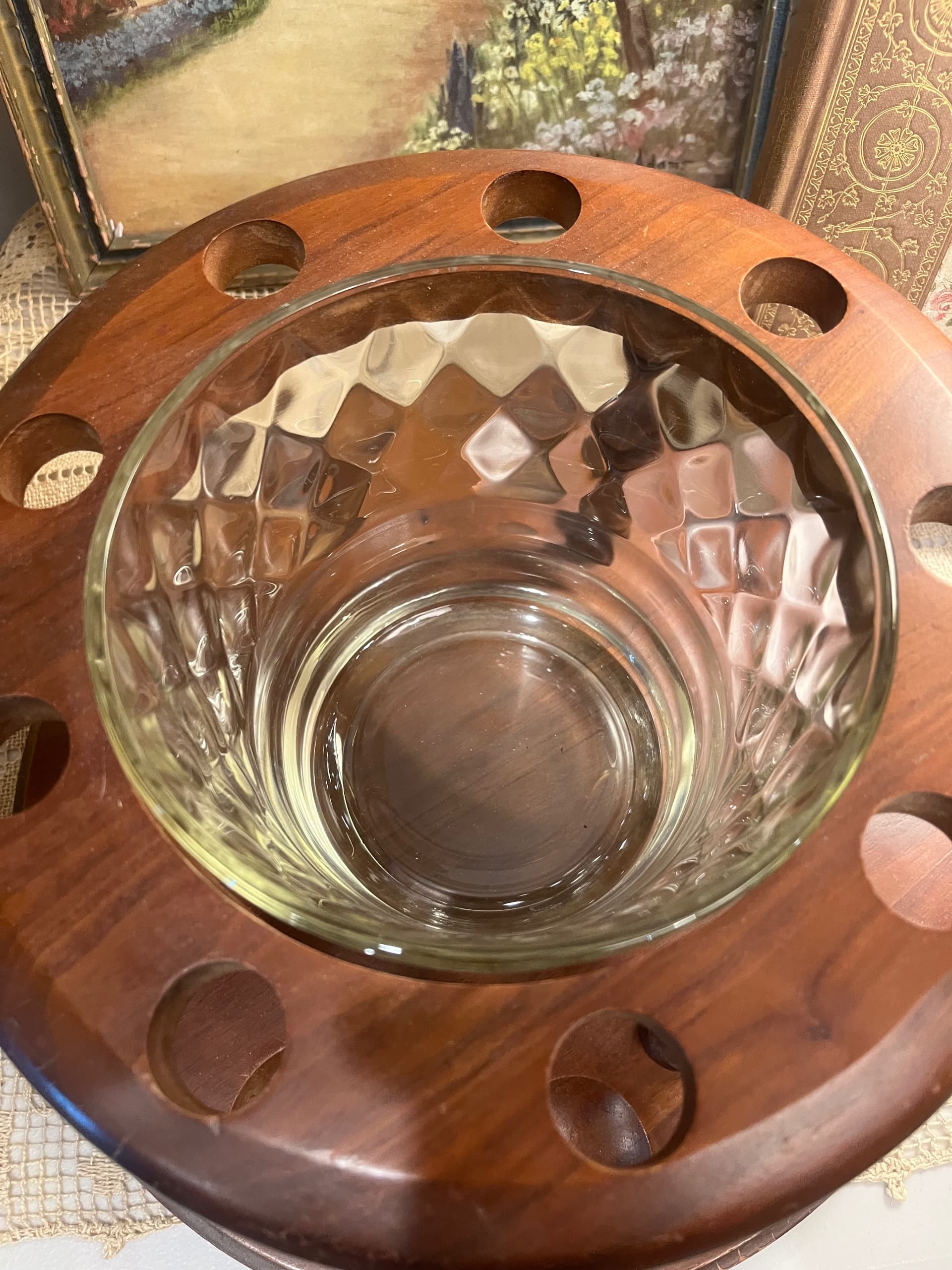 Vintage Wooden Pipe Stand with a Glass Humidor and Lid - Regular - Thumbnail 4