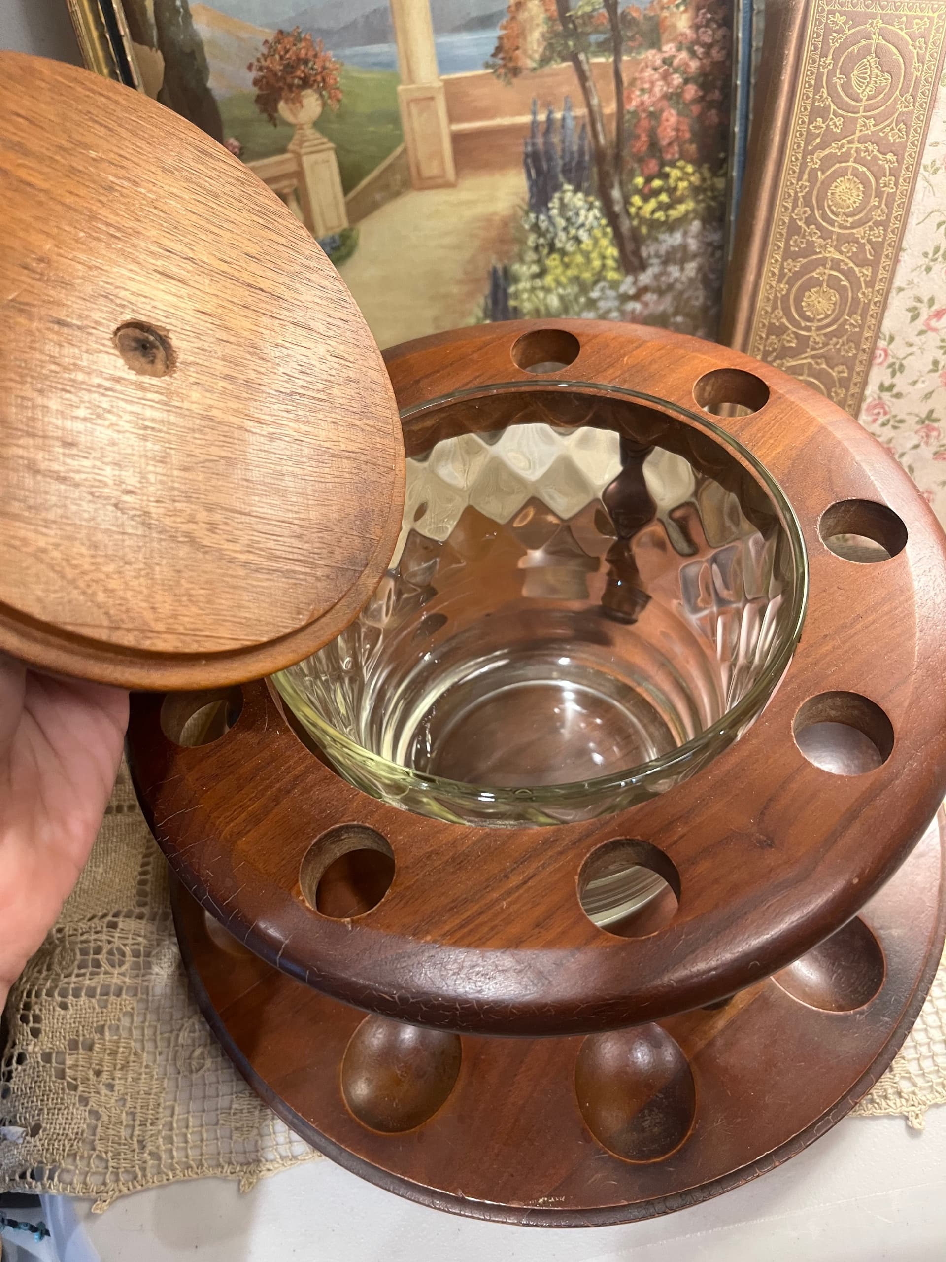 Vintage Wooden Pipe Stand with a Glass Humidor and Lid - Regular - Thumbnail 9