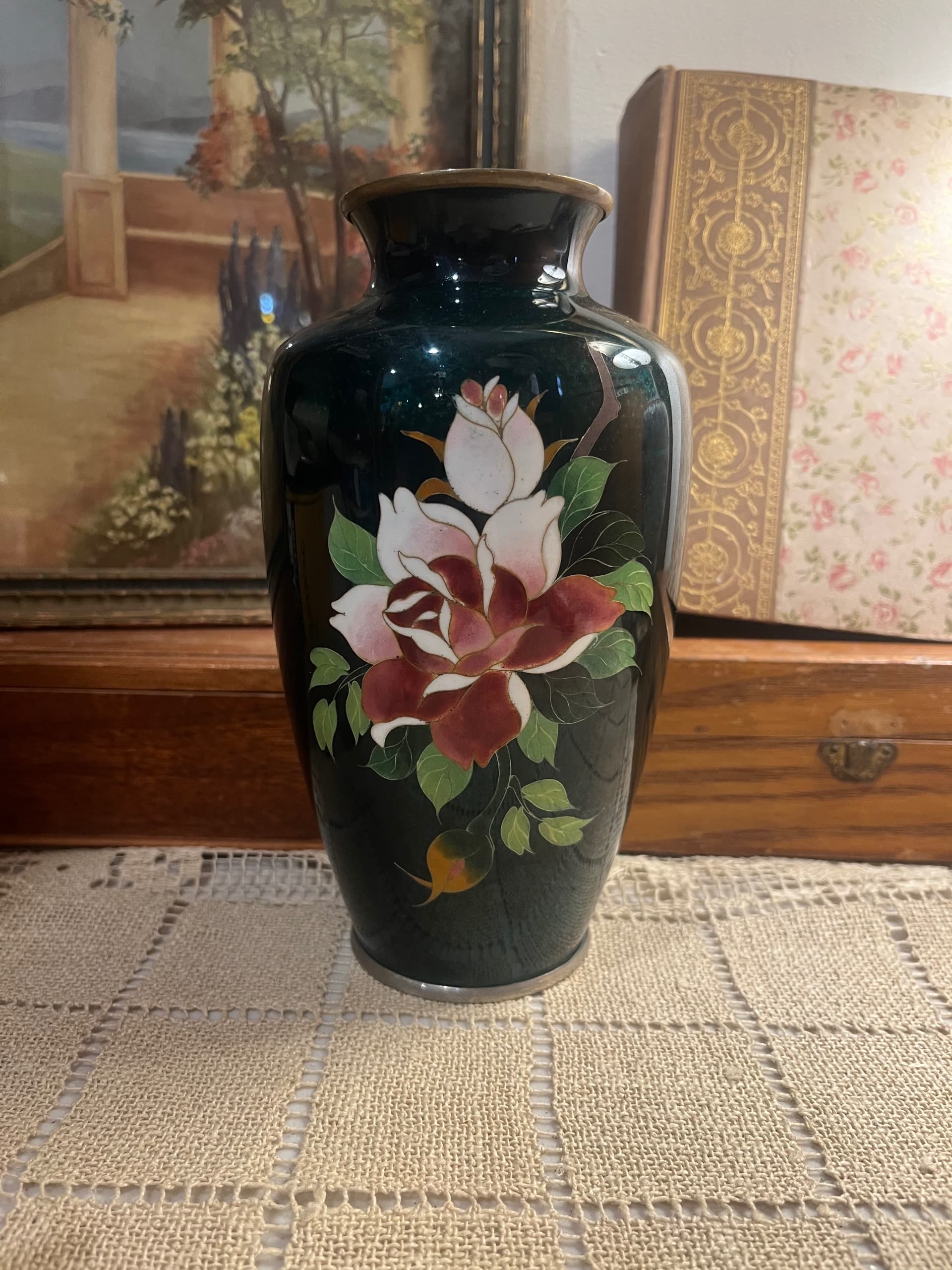 Cloisonne Vase with Enamel and Rose Floral Design - Regular - Thumbnail 5