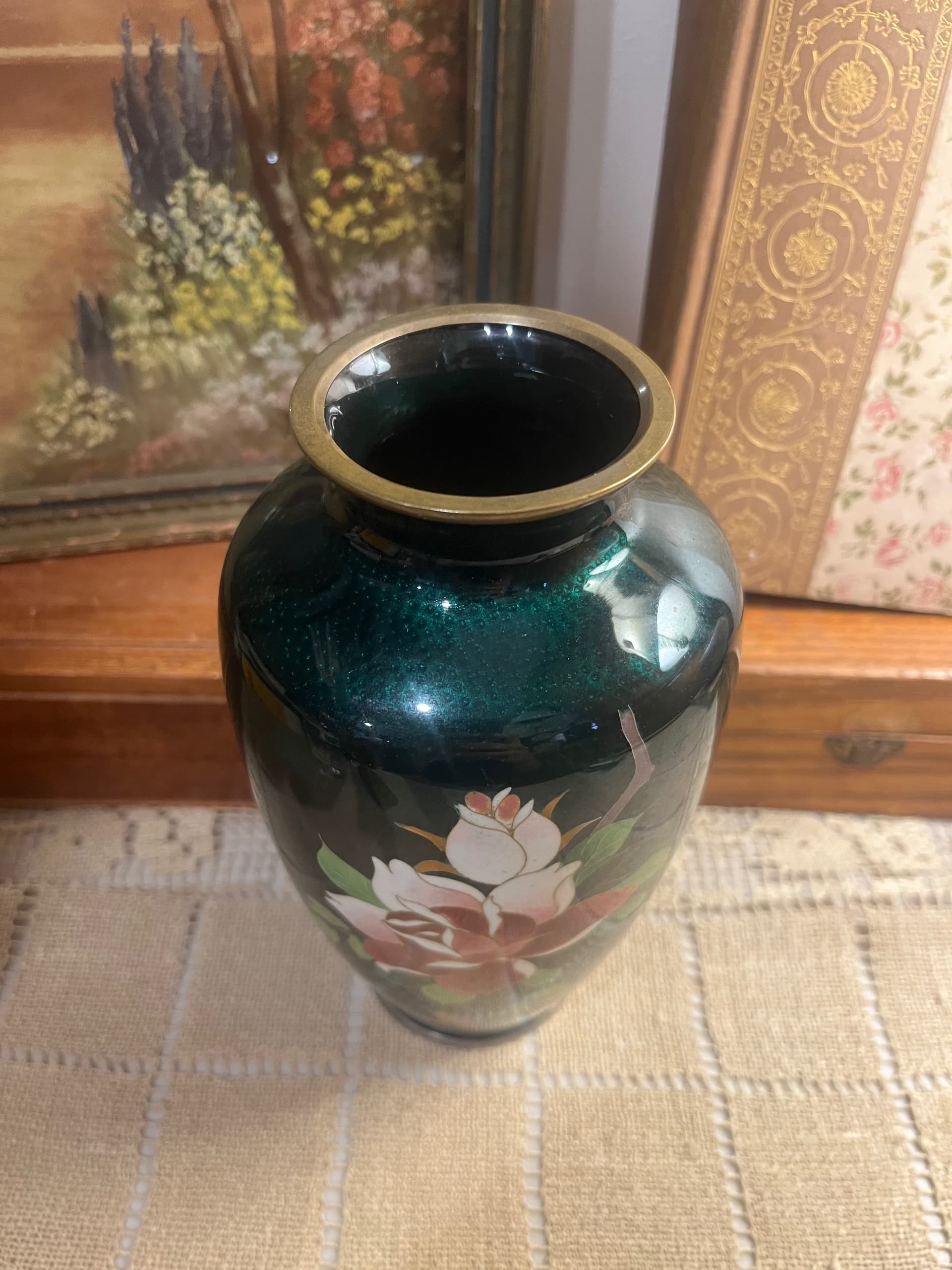 Cloisonne Vase with Enamel and Rose Floral Design - Regular - Thumbnail 2