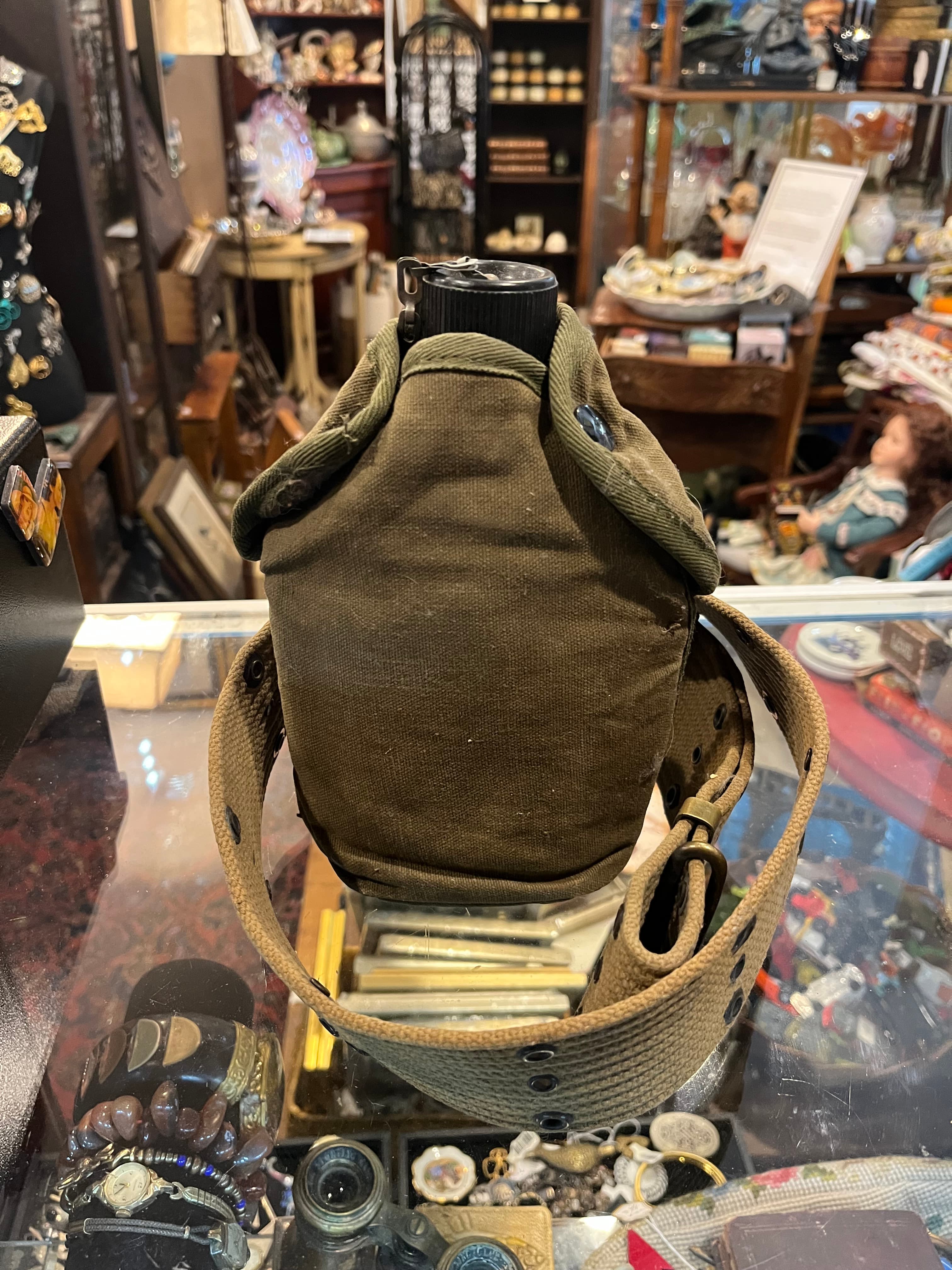 Vtg U.S Military Canteen W/Canvas Cover & Webbed Belt - Regular - Thumbnail 5