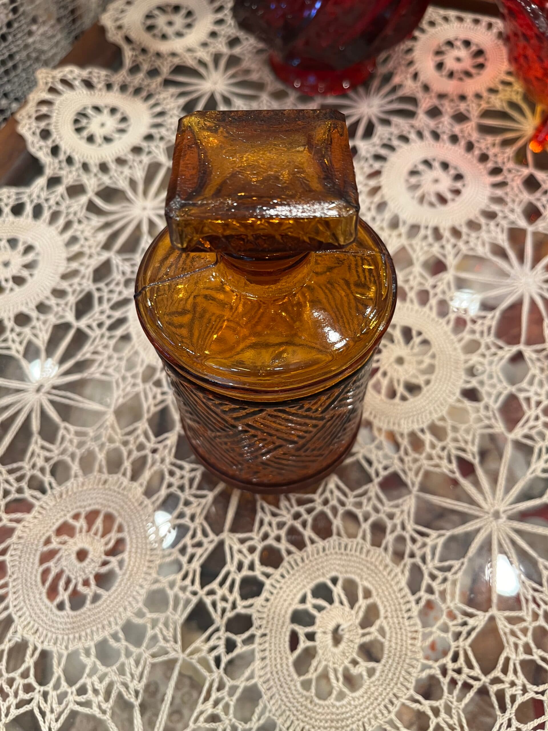 Amber Weave Pattern Apothecary Jar W/Stopper - Regular - Thumbnail 3