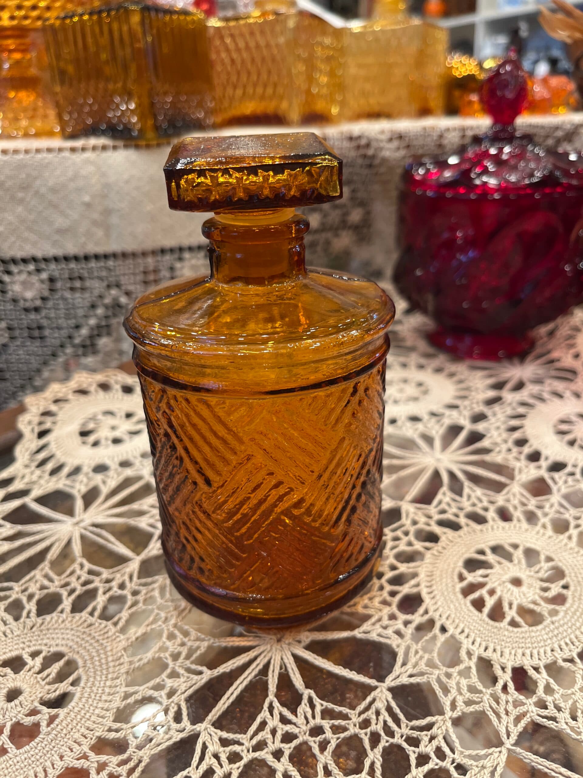 Amber Weave Pattern Apothecary Jar W/Stopper - Regular - Thumbnail 6