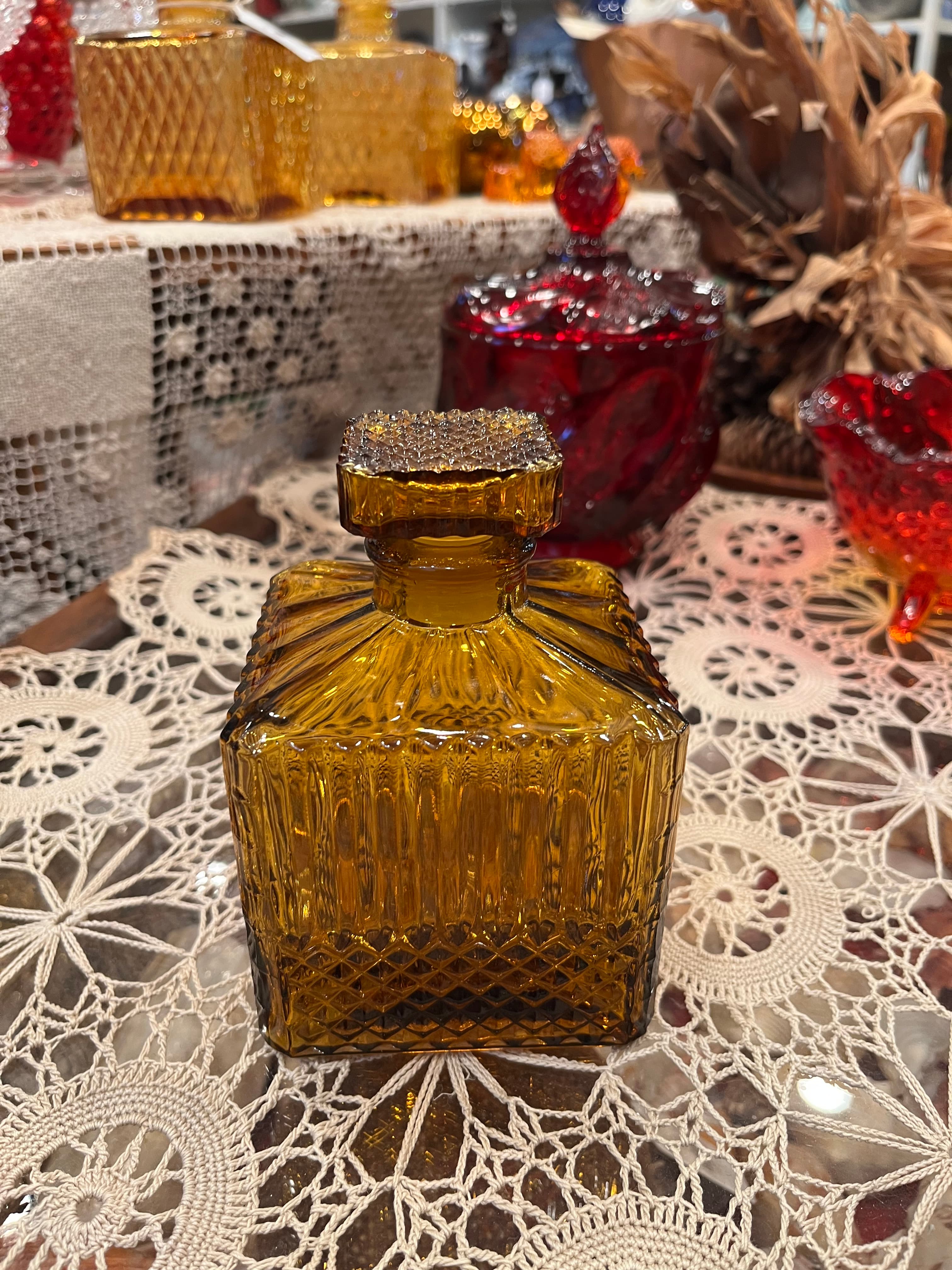 Vintage Amber Glass Square Decanter W/Stopper - Regular - Thumbnail 6