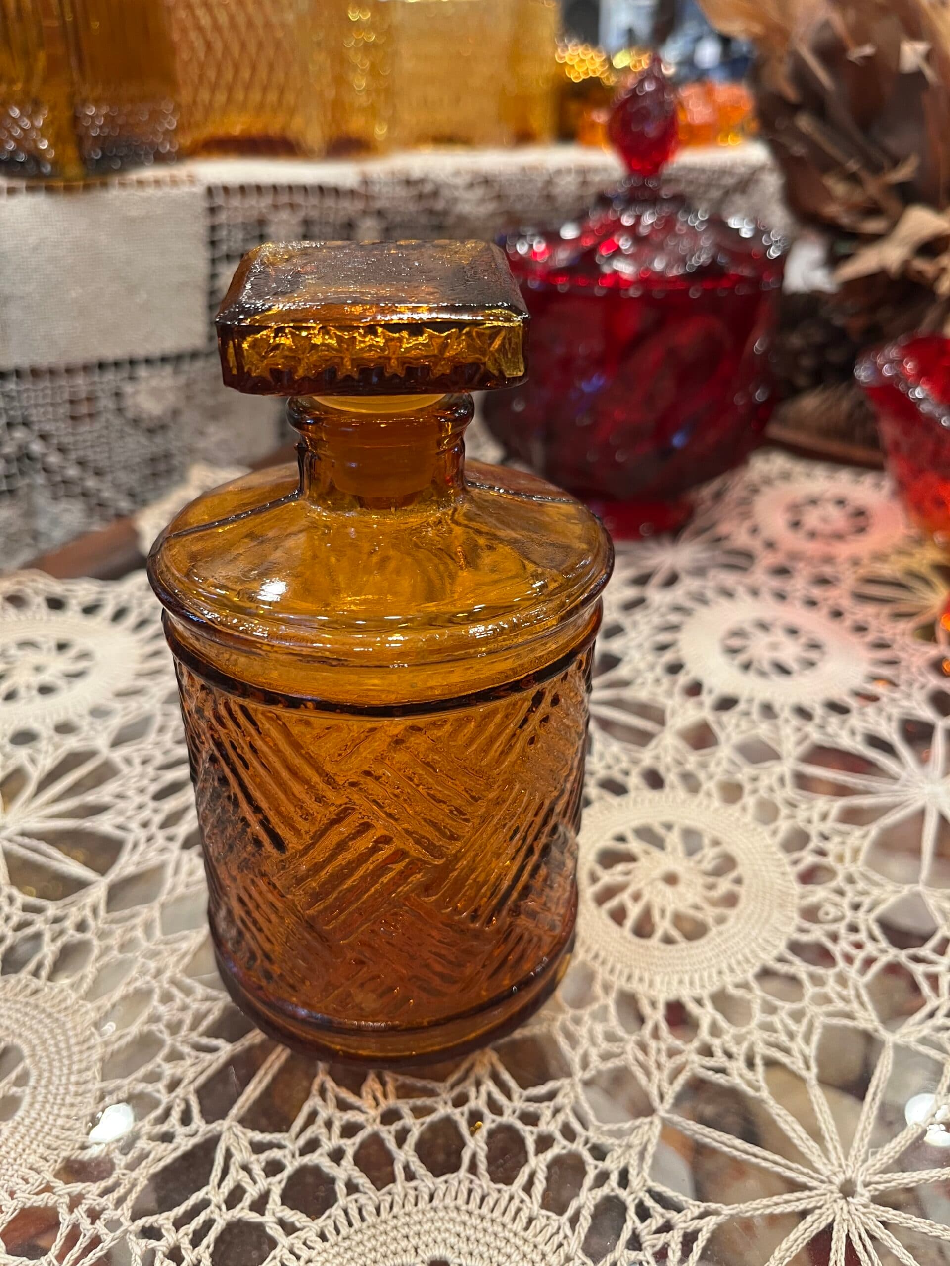 Amber Weave Pattern Apothecary Jar W/Stopper - Regular - Thumbnail 7