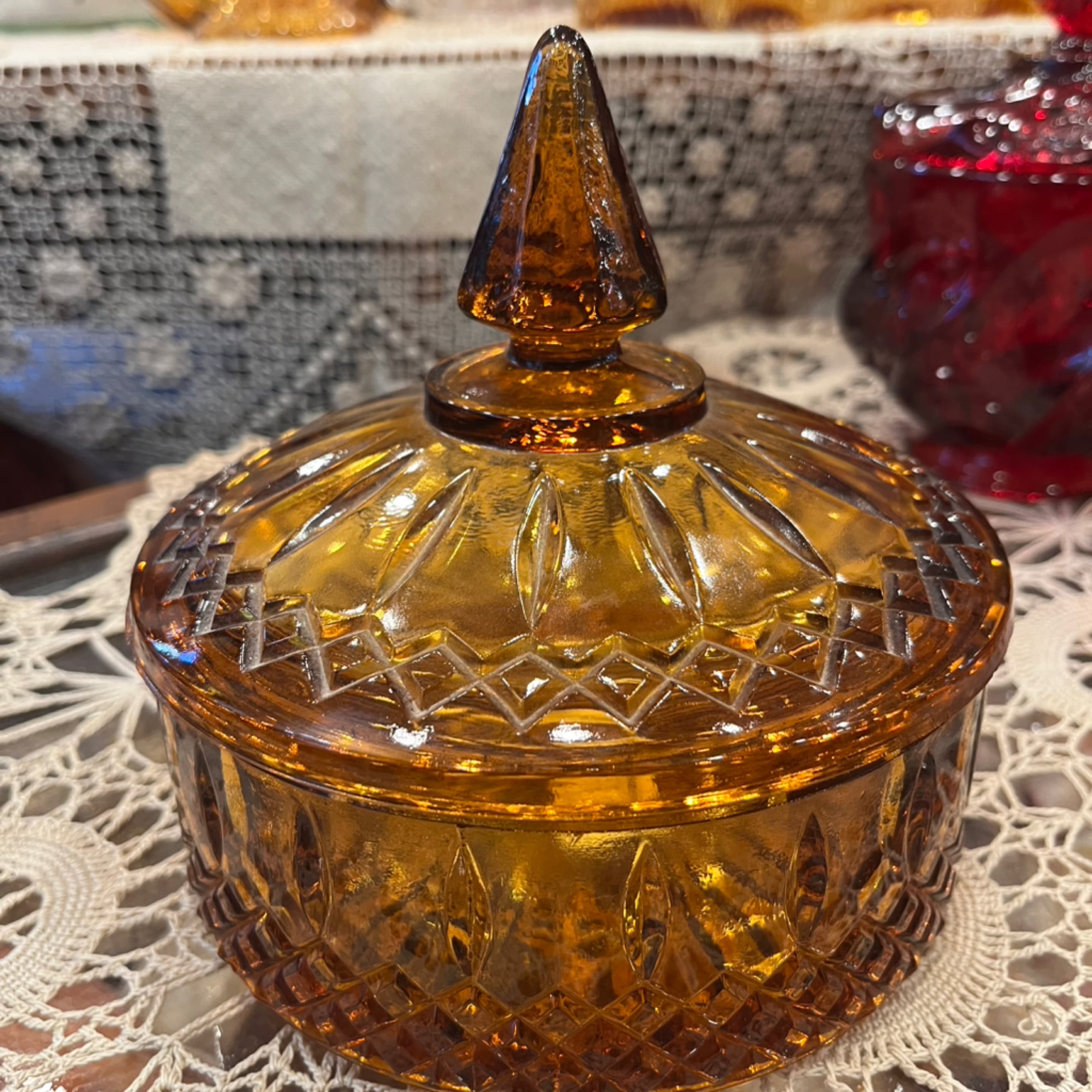 Indiana Glass Company Amber Covered Candy Dish - Regular - Thumbnail 2