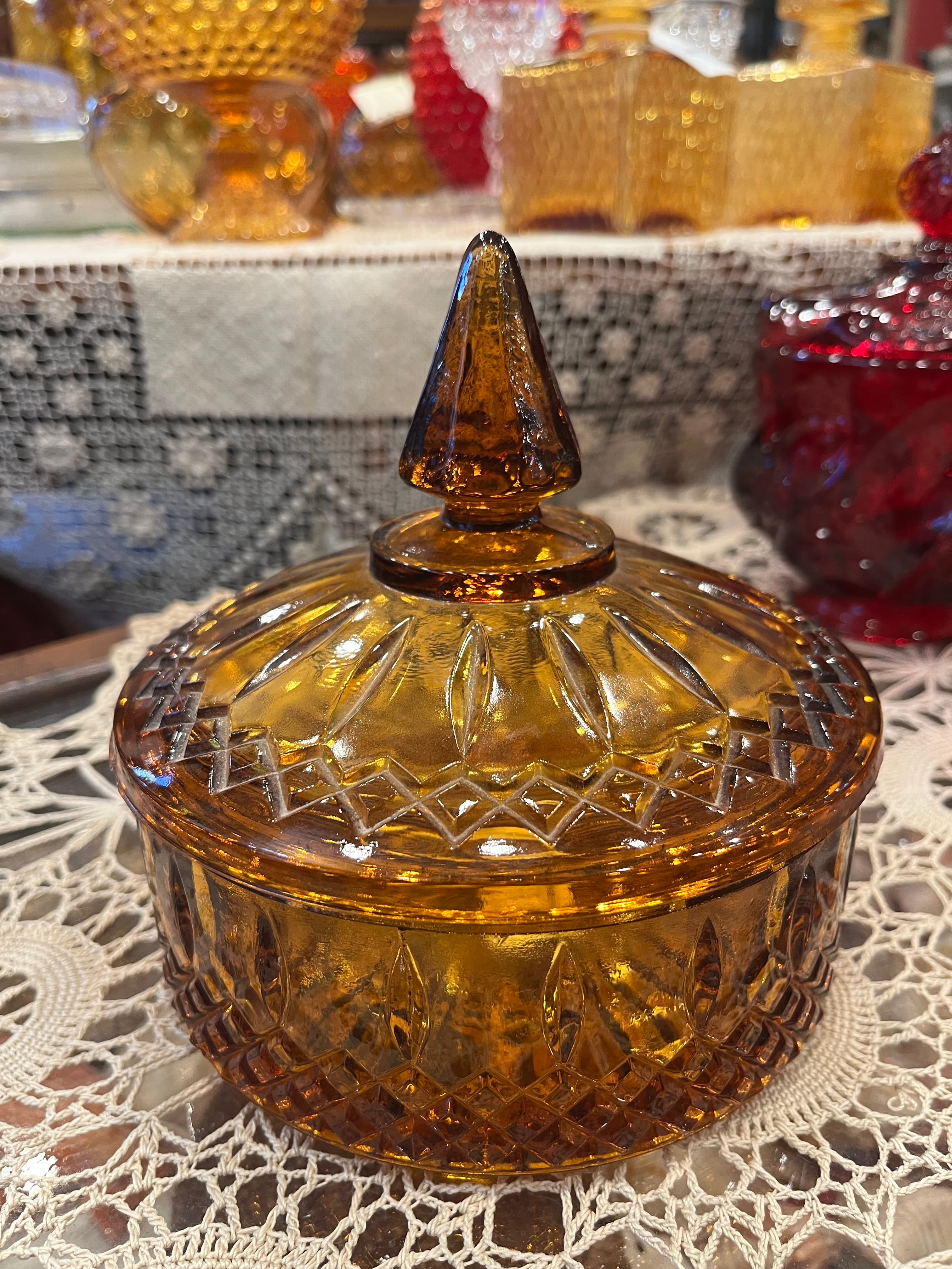 Indiana Glass Company Amber Covered Candy Dish - Regular - Thumbnail 3