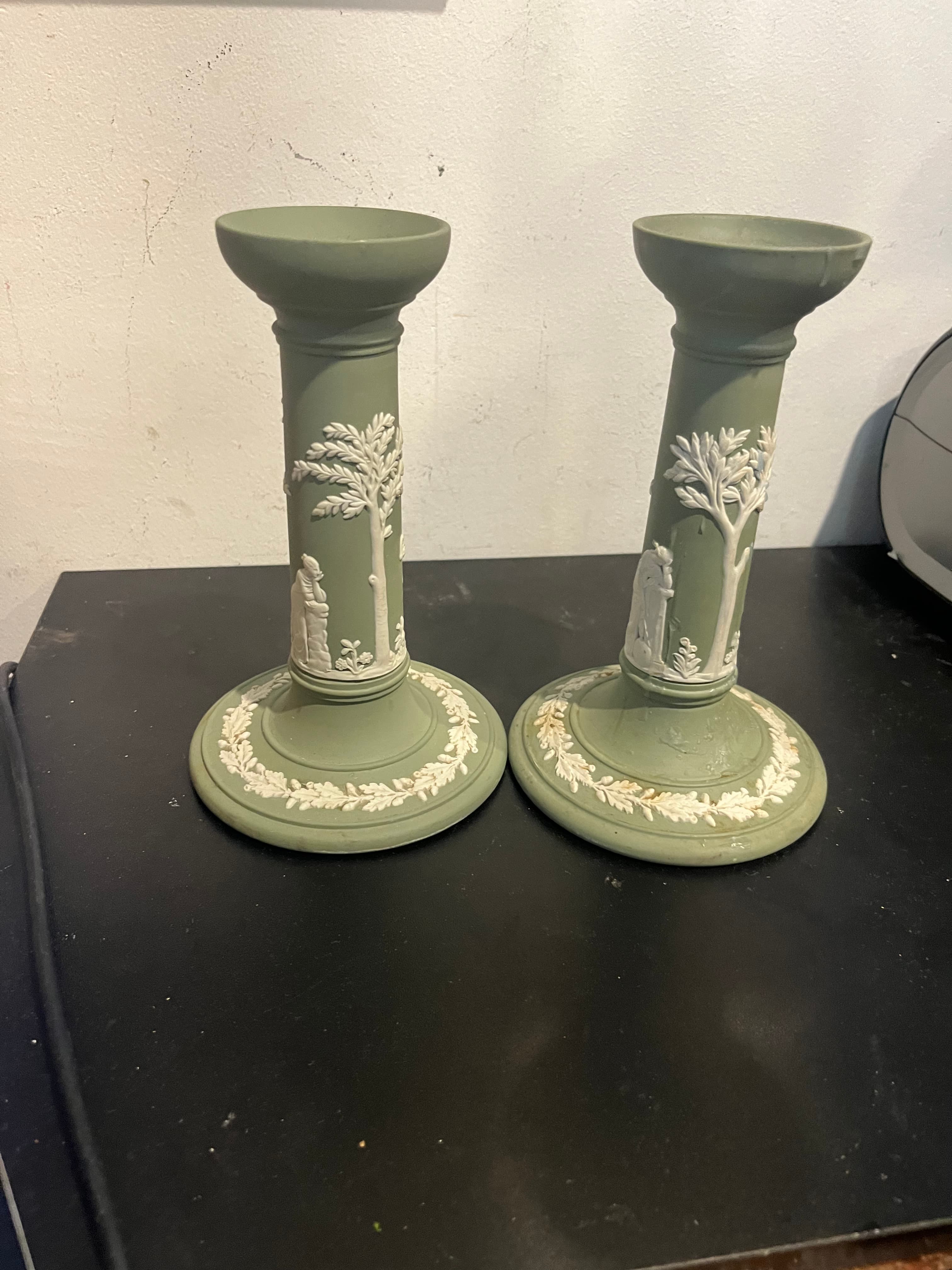 Wedgwood Sage Green Jasperware Candlestick Holders - Regular - Thumbnail 4