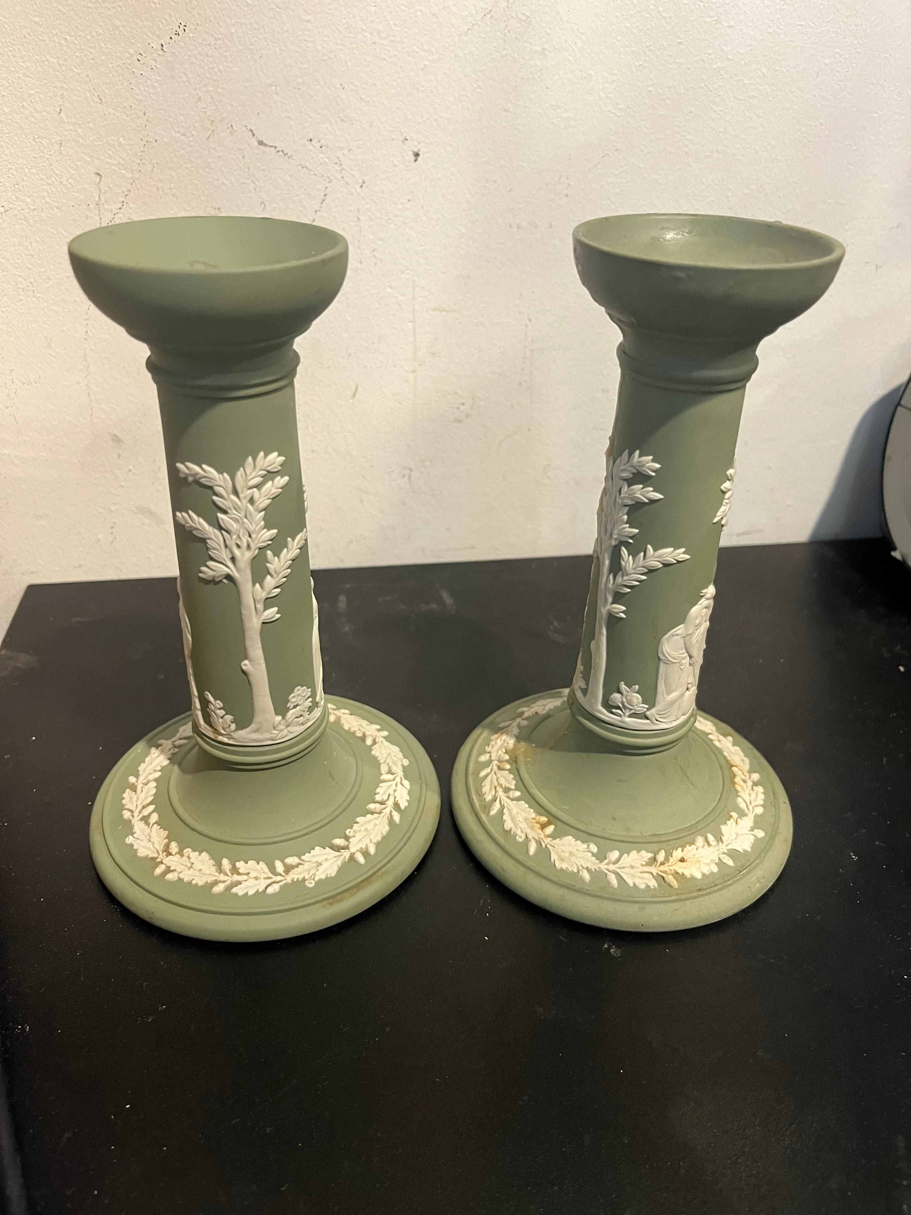 Wedgwood Sage Green Jasperware Candlestick Holders - Regular - Thumbnail 2