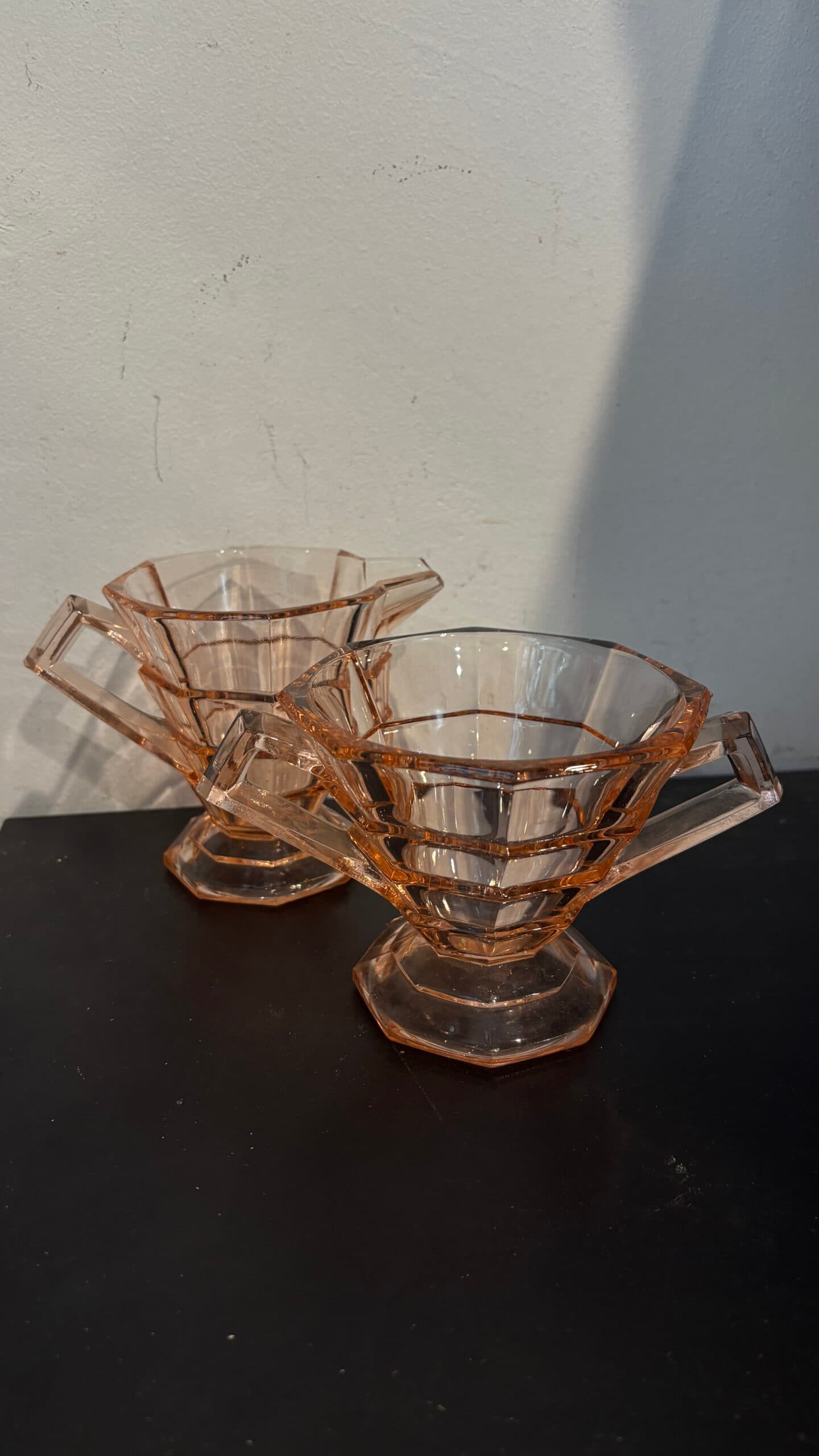 Art Deco Depression Glass Pink cream & Sugar - Regular - Thumbnail 2