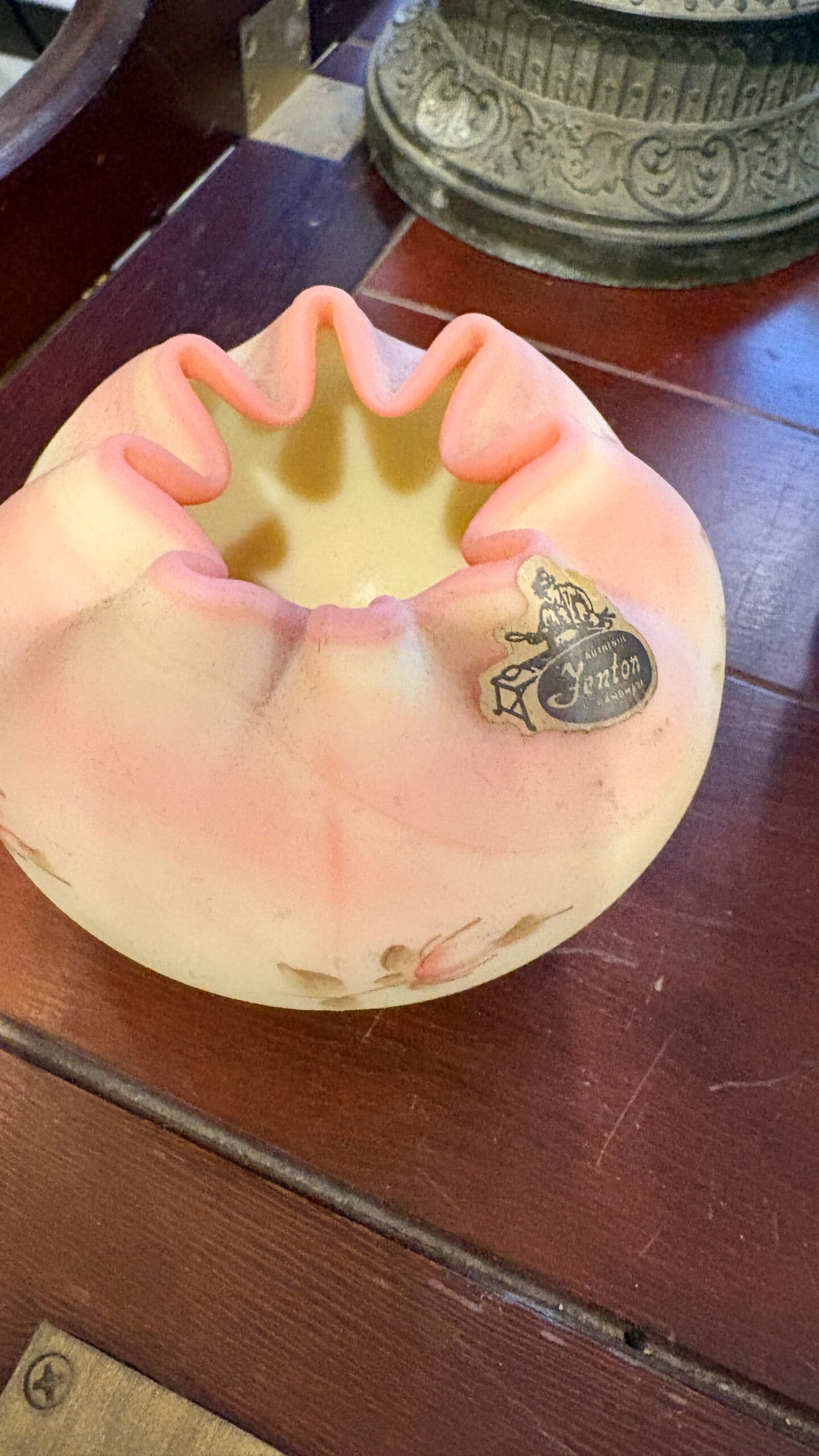 Fenton Satin Custard Hand Painted & Signed Rose Bowl - Regular - Thumbnail 6