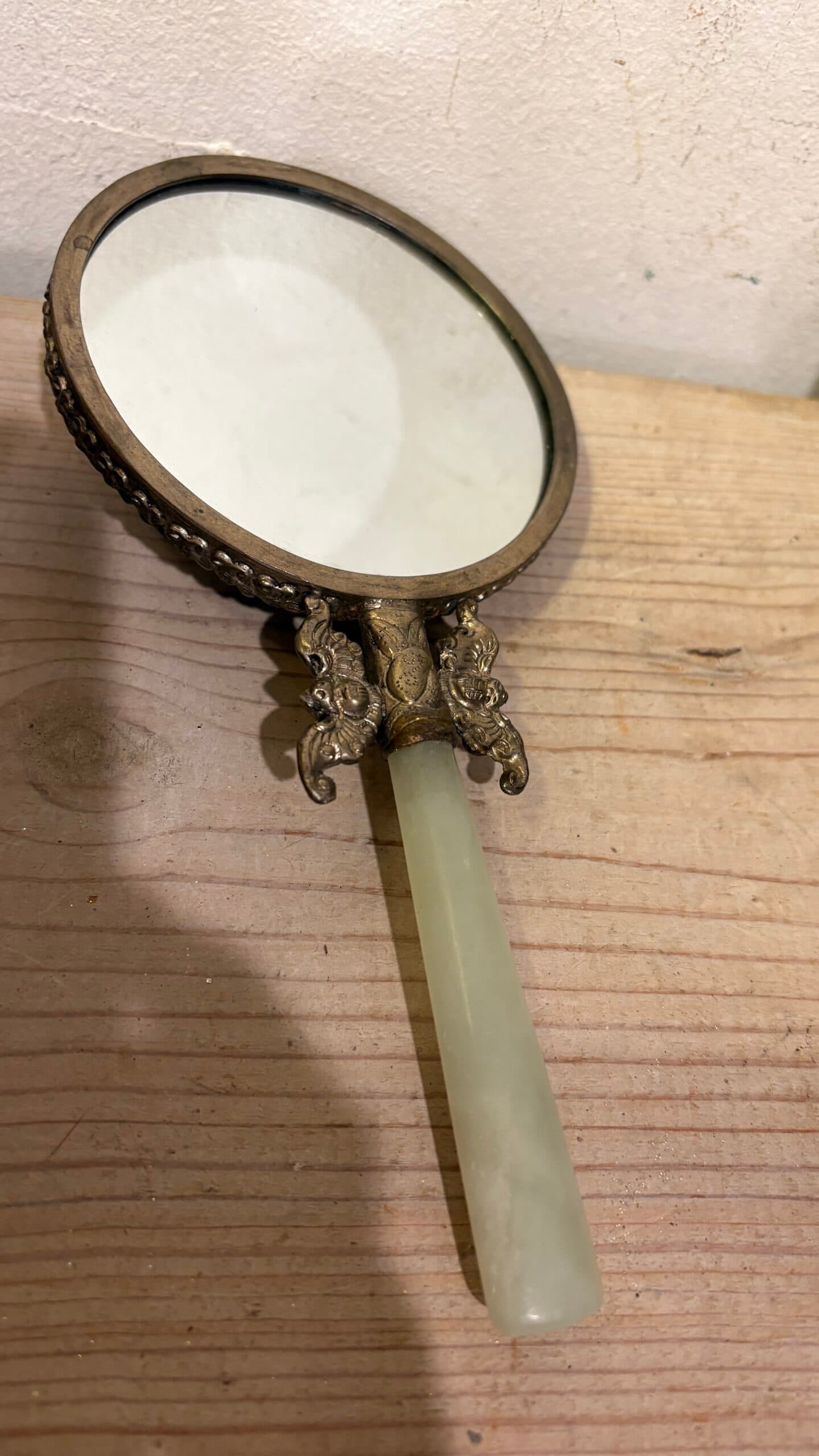 Antique Victorian Hand Mirror with Jade Handle - Regular - Thumbnail 3