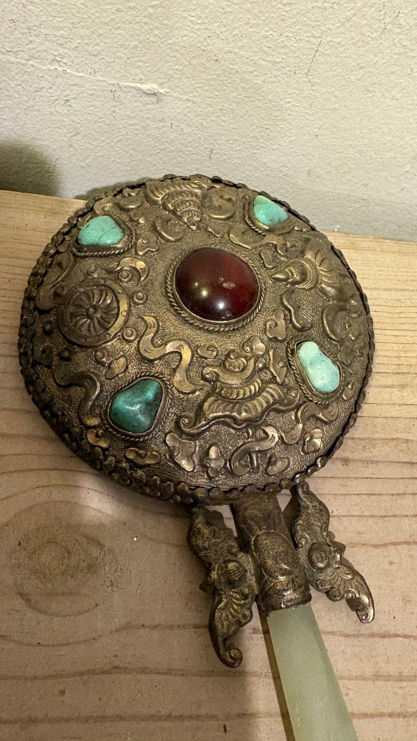 Antique Victorian Hand Mirror with Jade Handle - Regular - Thumbnail 2