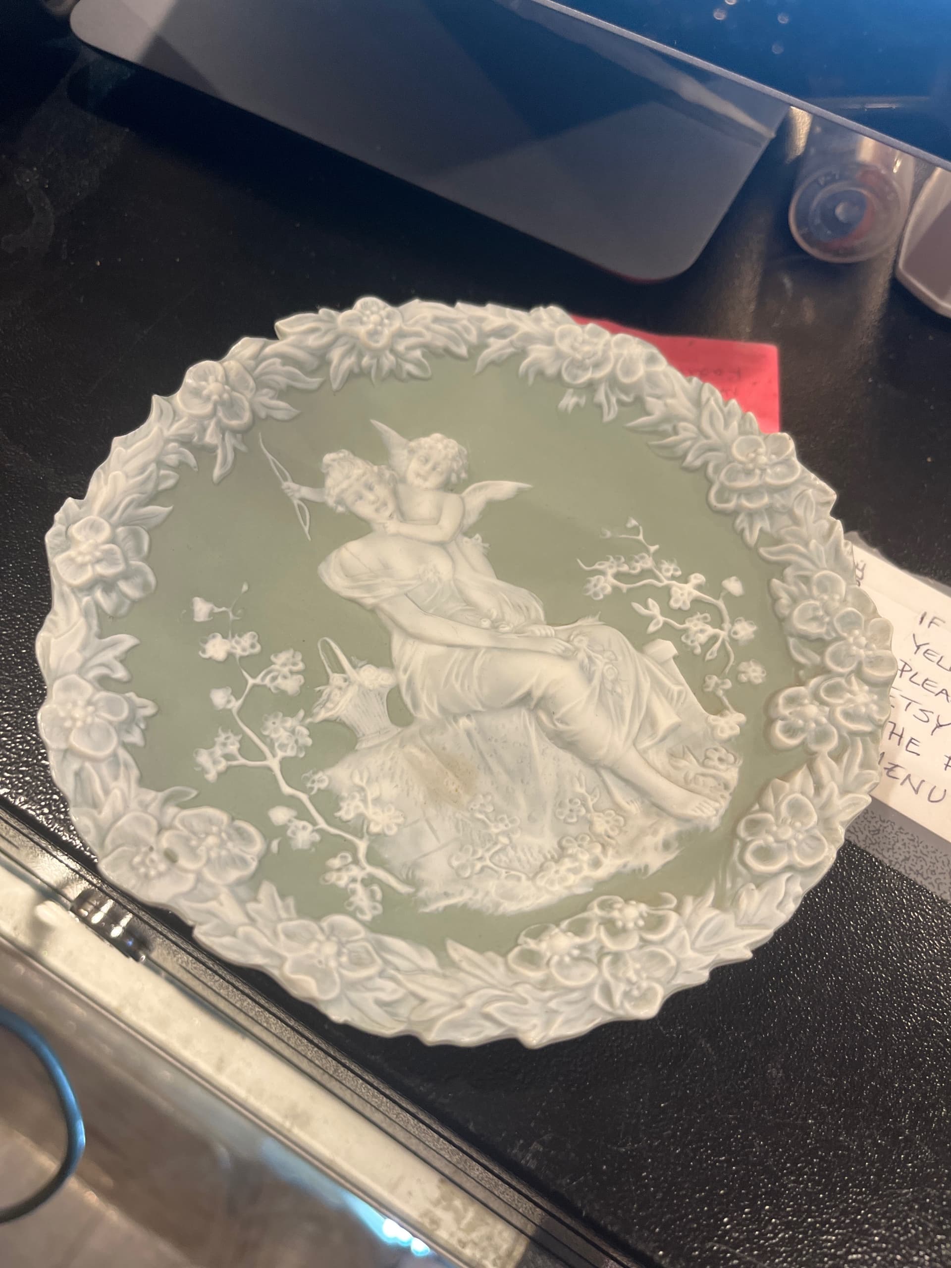 Schäfer & Vater German Jasperware Trinket Dish Pair — Sage Green with White Relief PAIR - Regular - Thumbnail 5