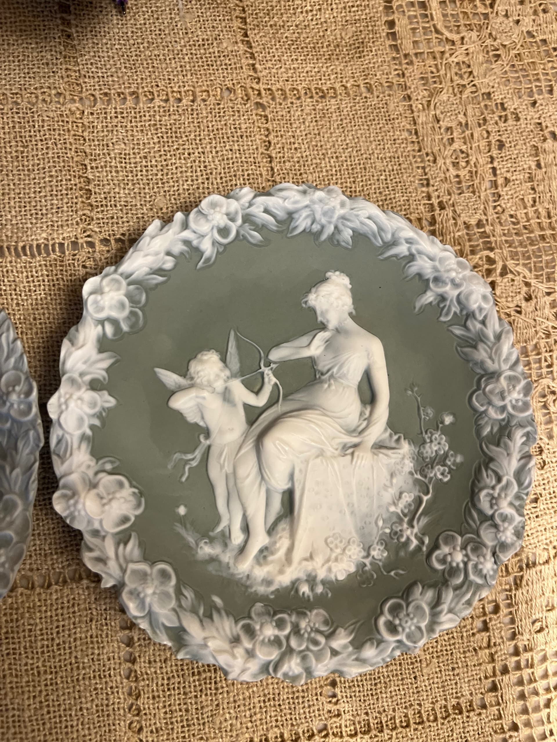 Schäfer & Vater German Jasperware Trinket Dish Pair — Sage Green with White Relief PAIR - Regular - Thumbnail 3