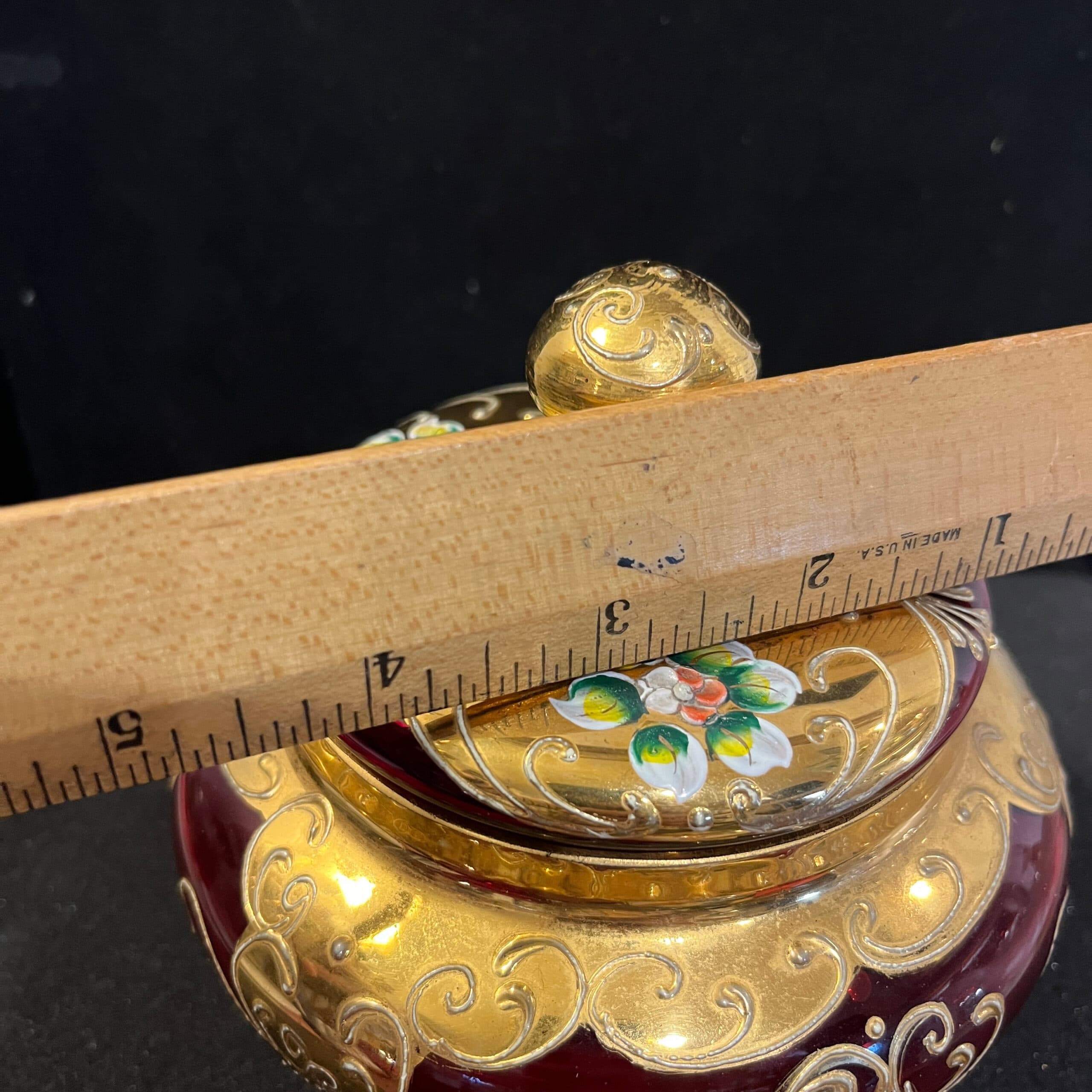 Beautiful Gold overlay Ruby Bohemian Glass Jar - Regular - Thumbnail 3