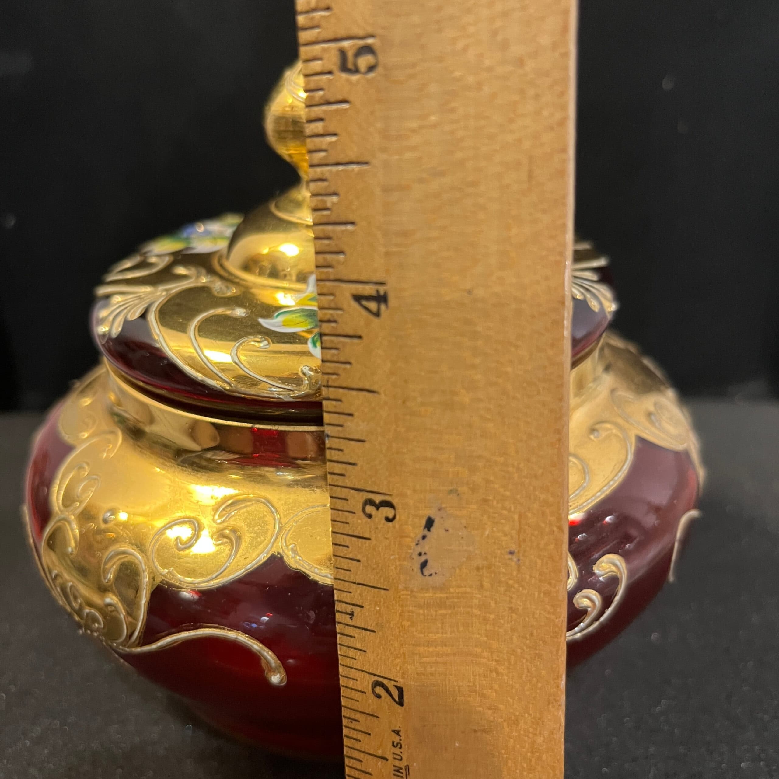 Beautiful Gold overlay Ruby Bohemian Glass Jar - Regular - Thumbnail 6