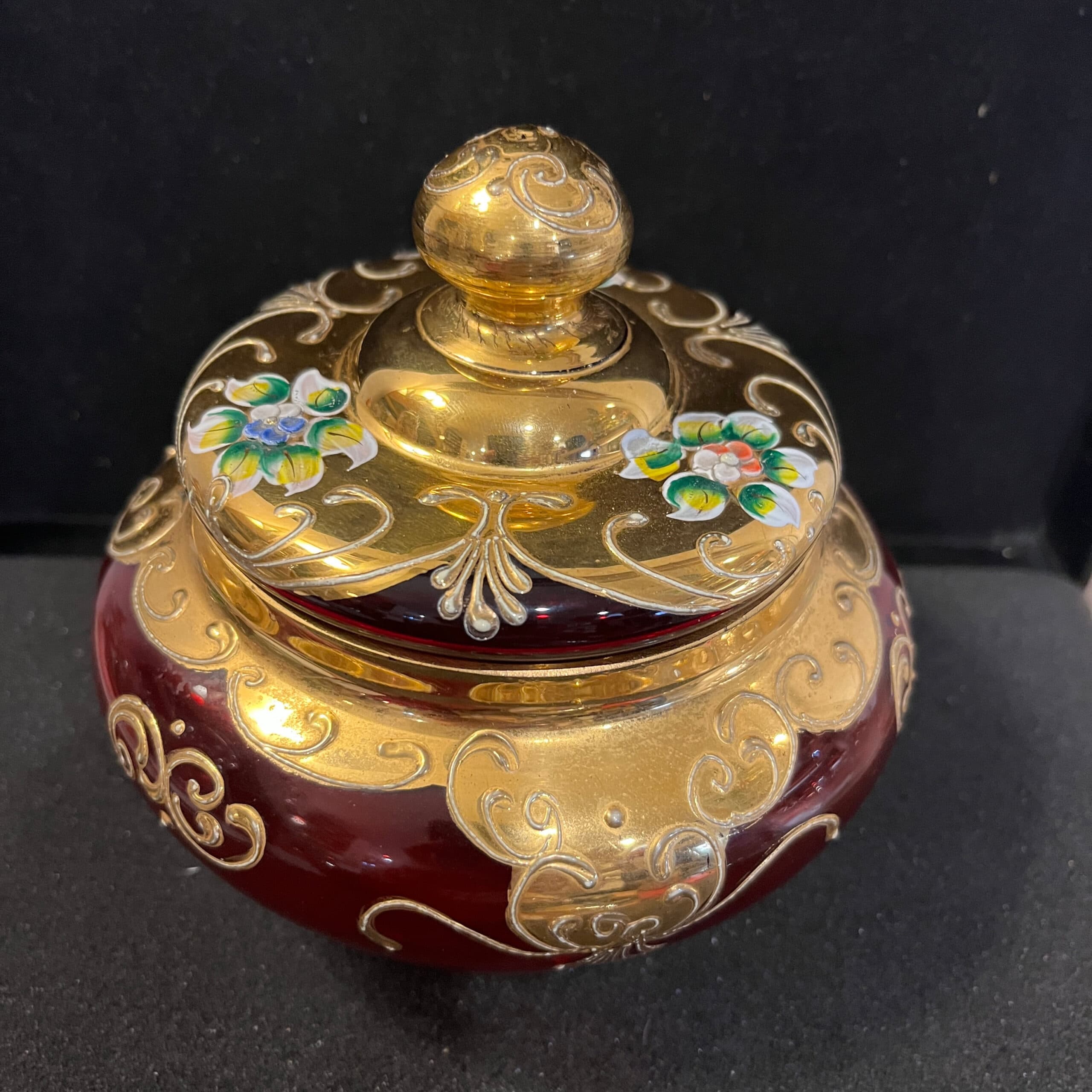 Beautiful Gold overlay Ruby Bohemian Glass Jar - Regular - Thumbnail 7