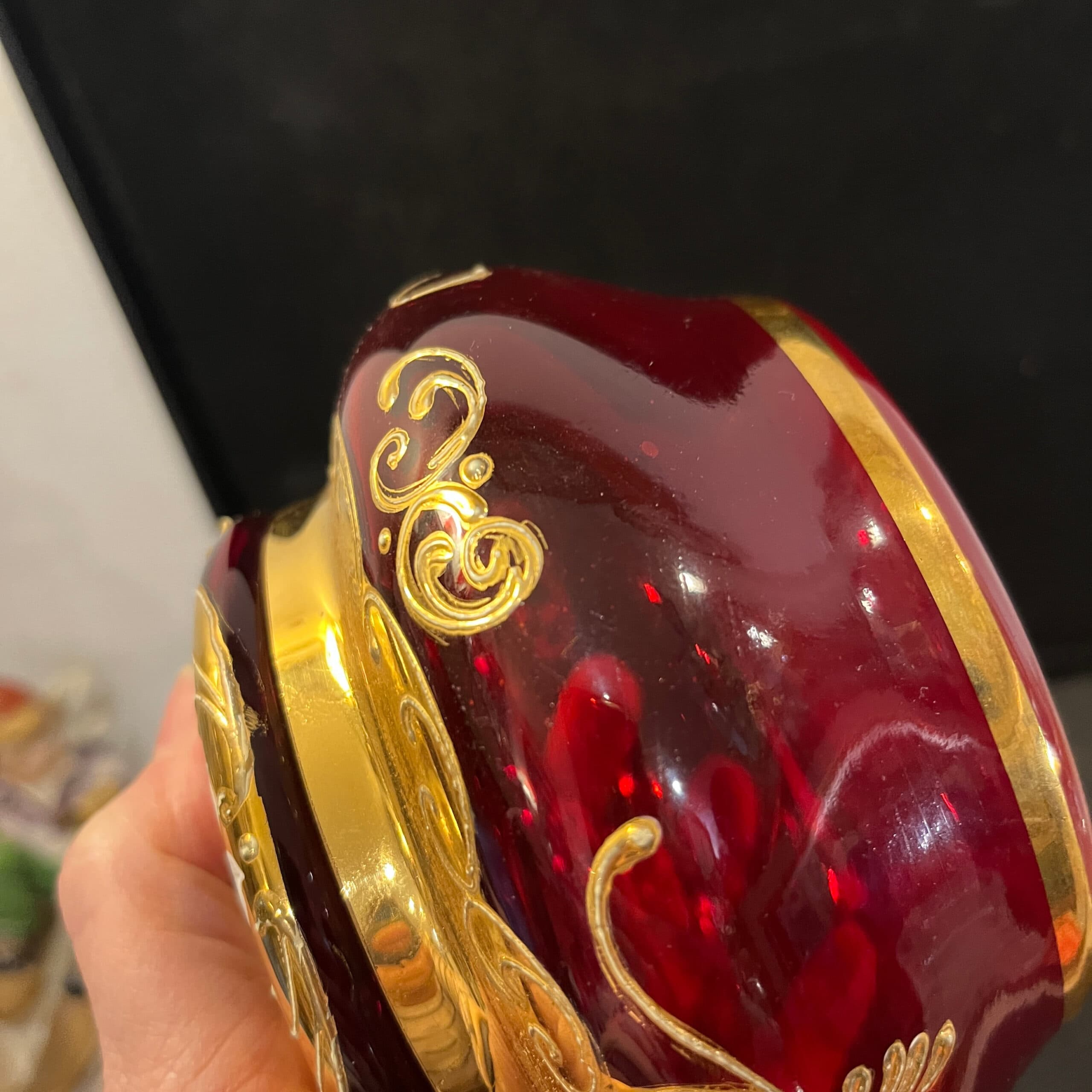 Beautiful Gold overlay Ruby Bohemian Glass Jar - Regular - Thumbnail 2