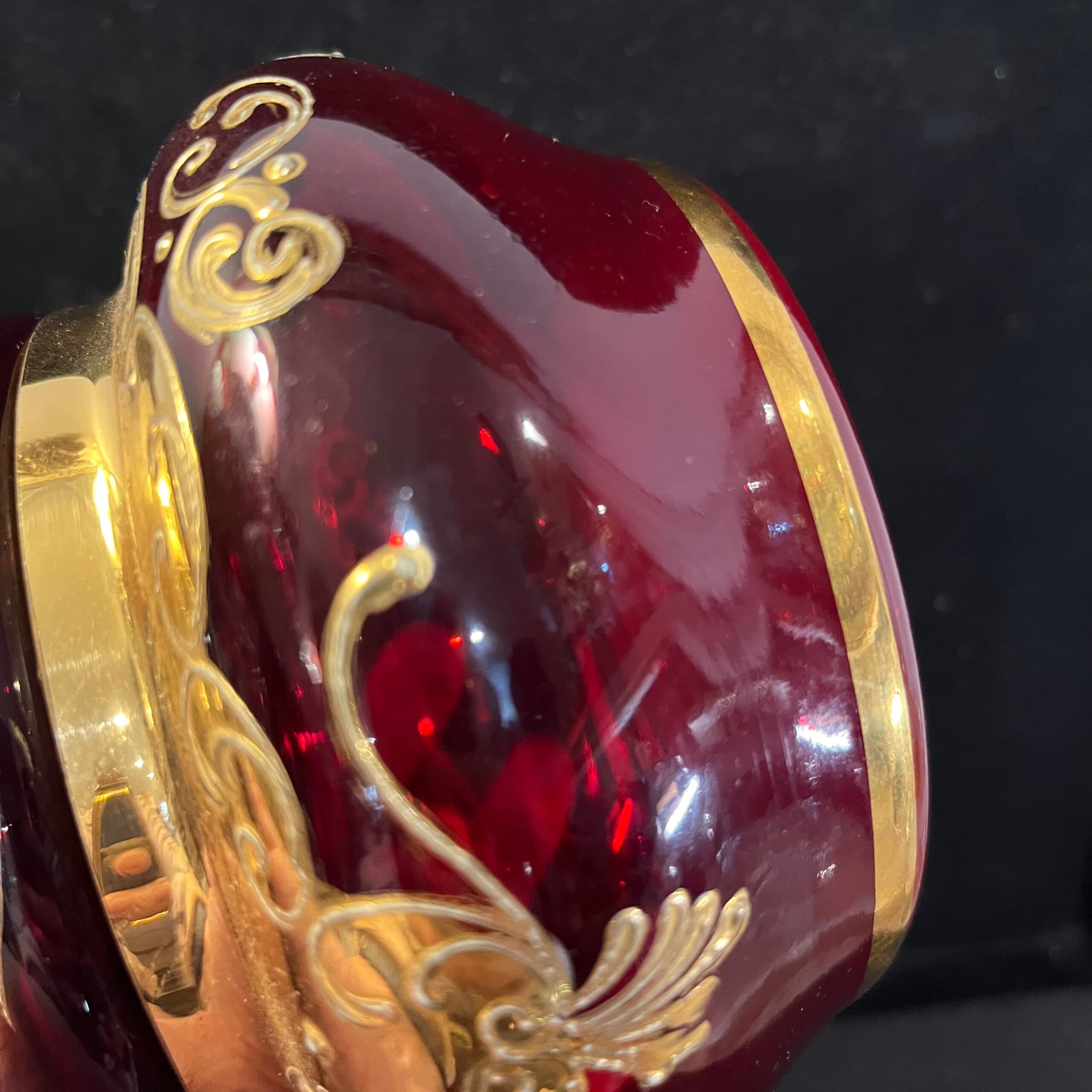 Beautiful Gold overlay Ruby Bohemian Glass Jar - Regular - Thumbnail 8