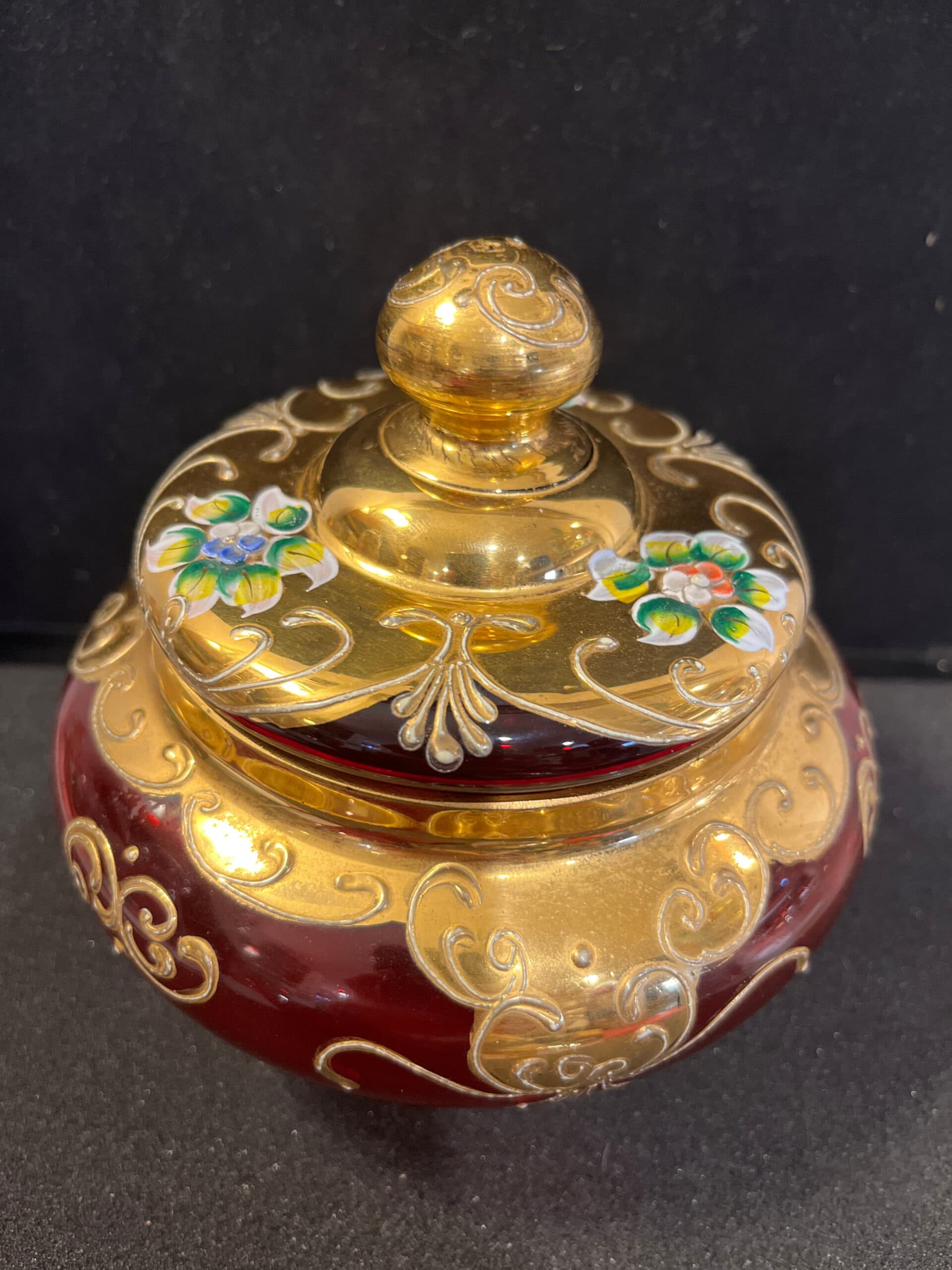Beautiful Gold overlay Ruby Bohemian Glass Jar - Regular - Thumbnail 11