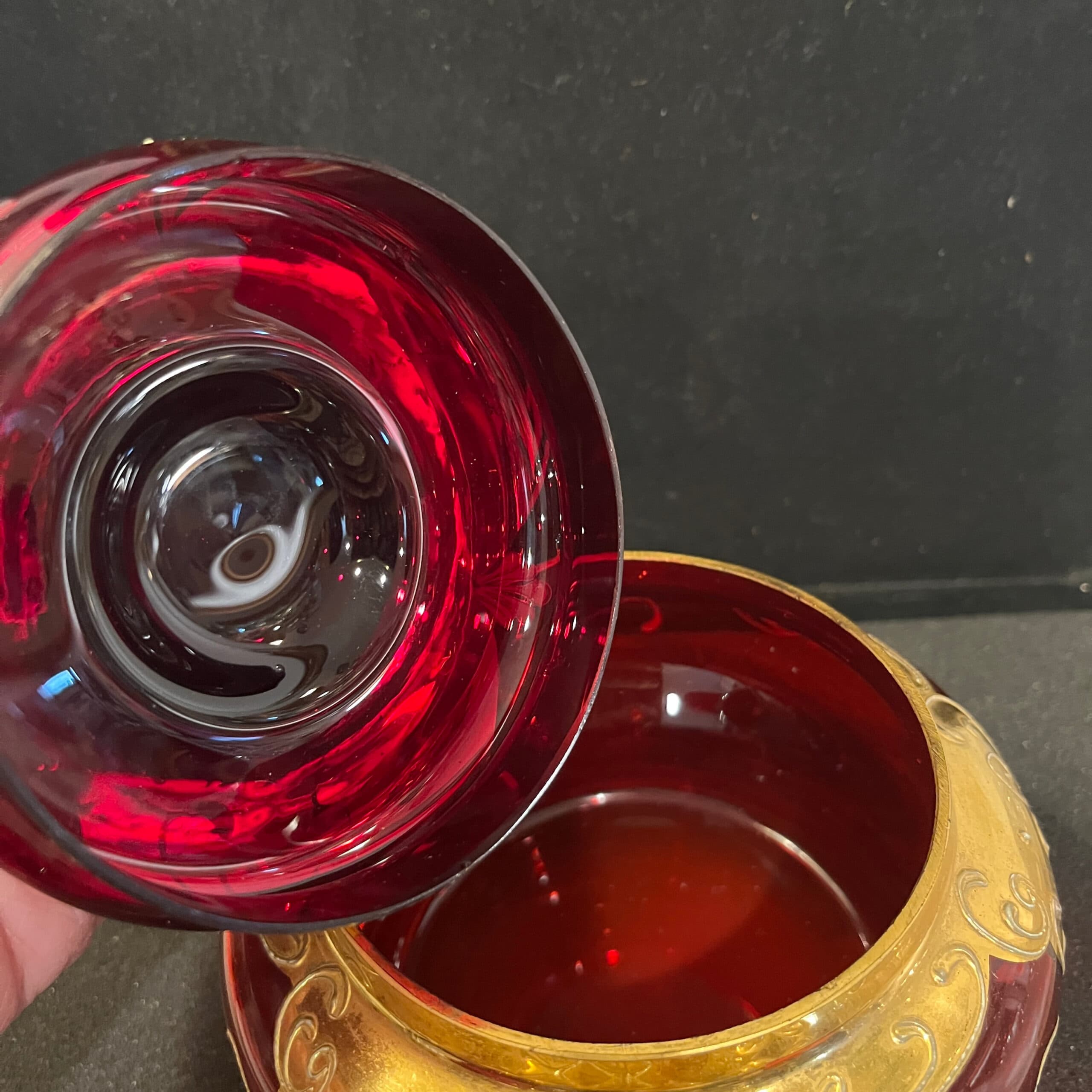 Beautiful Gold overlay Ruby Bohemian Glass Jar - Regular - Thumbnail 10