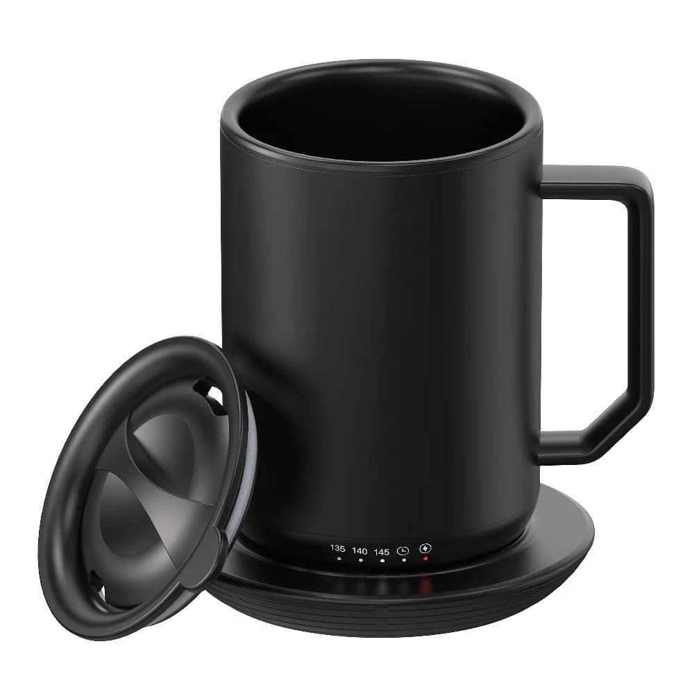 Tzumi Puree Warming Coffee Mug, 12 Oz. Stainless Steel Coffee Mug with Mug Warmer Coaster and Lid - White - Thumbnail 2