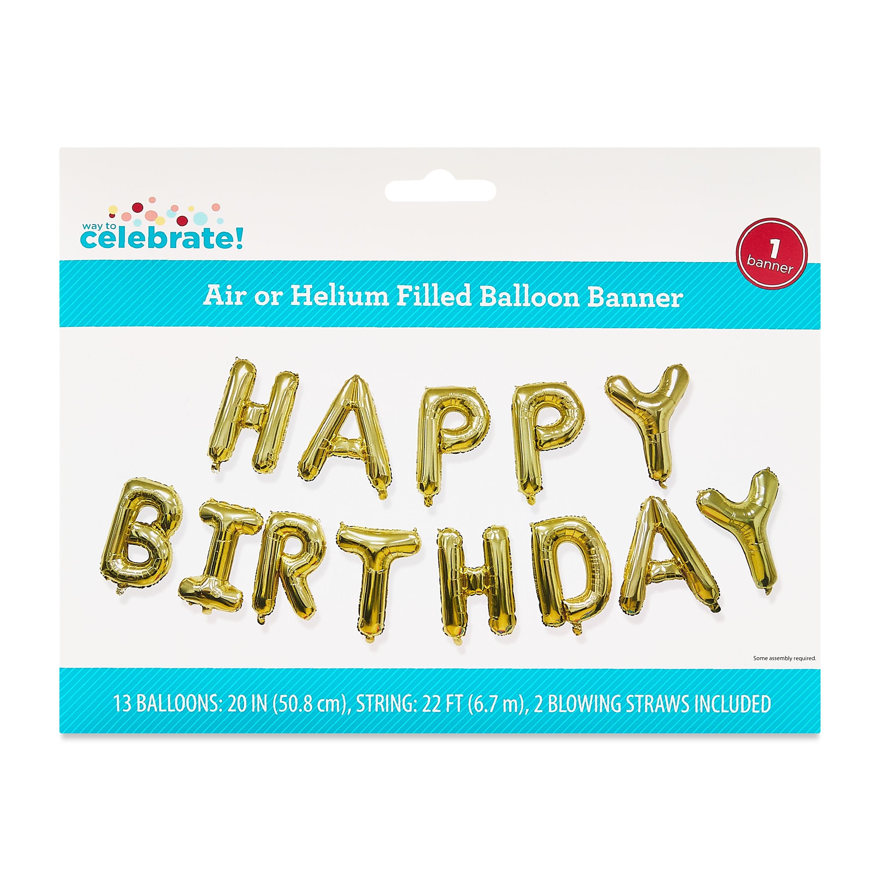 Gold Happy Birthday Air-Filled Balloon Banner  16 Pieces  by Way to Celebrate - Thumbnail 5