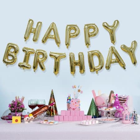 Gold Happy Birthday Air-Filled Balloon Banner  16 Pieces  by Way to Celebrate