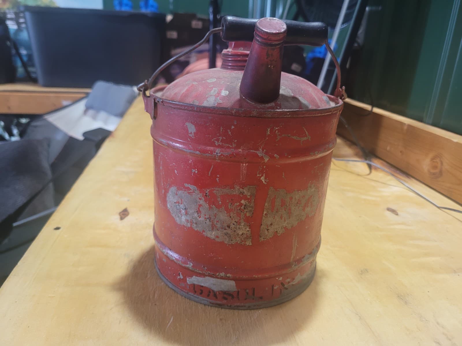 Vintage Red Metal Safety Gas Can – Industrial Garage Collectible - Thumbnail 2
