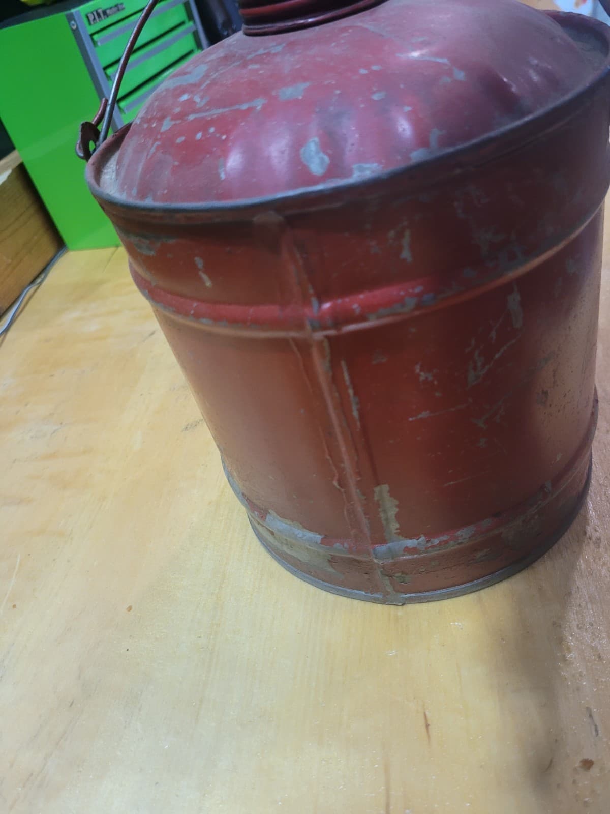 Vintage Red Metal Safety Gas Can – Industrial Garage Collectible - Thumbnail 4