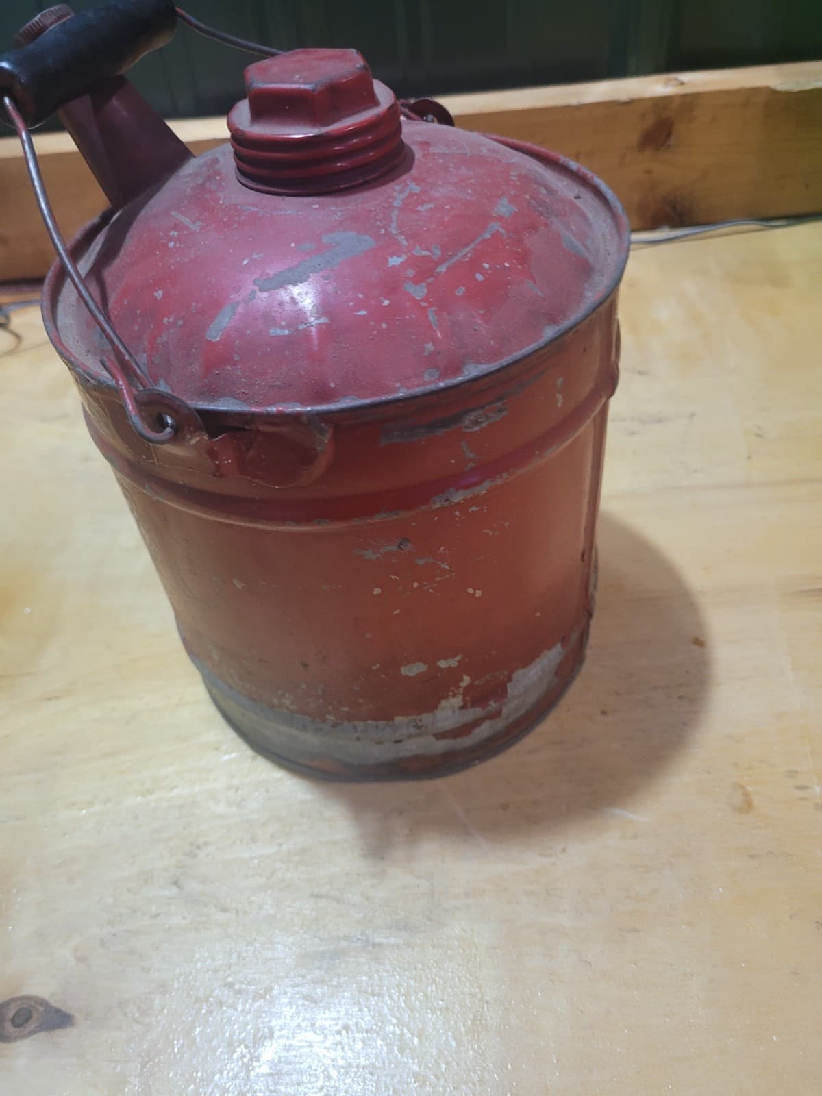 Vintage Red Metal Safety Gas Can – Industrial Garage Collectible - Thumbnail 5