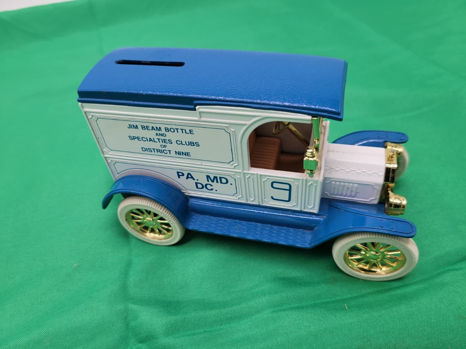 Vintage Jim Beam Bottle Club District Nine Delivery Truck Coin Bank Blue White - Thumbnail 3