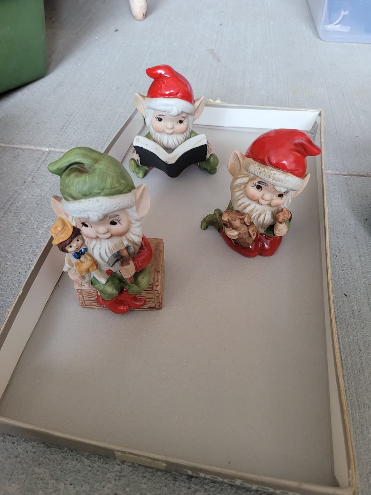 Vintage Homco Christmas Elf Figurines Set of 3 Ceramic Gnomes Red Green Decor