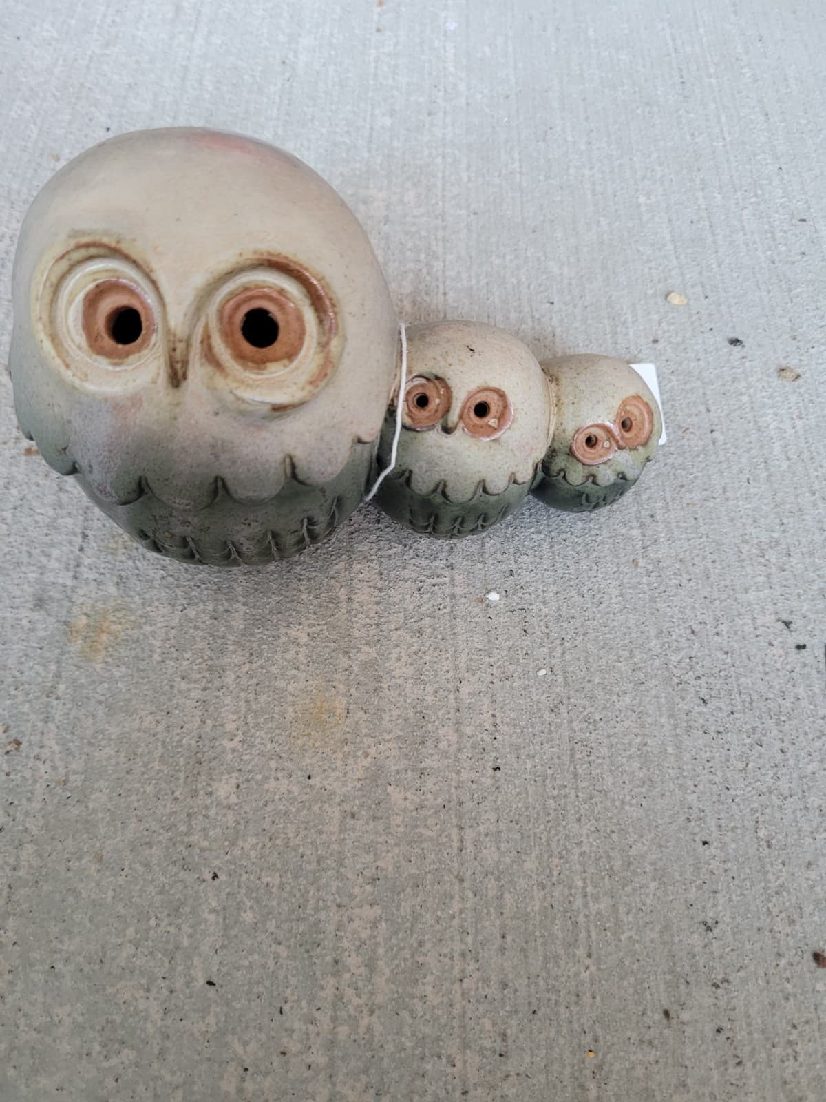 Vintage Ceramic Owl Figurine Family Set – 3 Rustic Owls