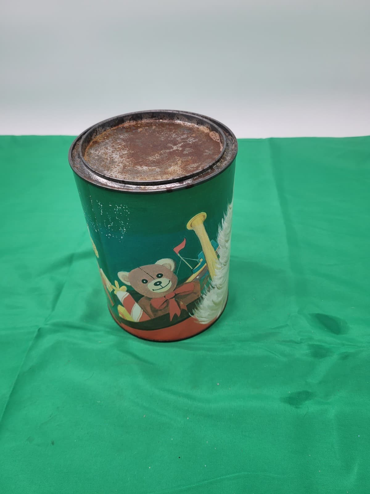 Vintage Christmas Santa Claus Tin Canister Teddy Bear Holiday Storage Container - Thumbnail 2