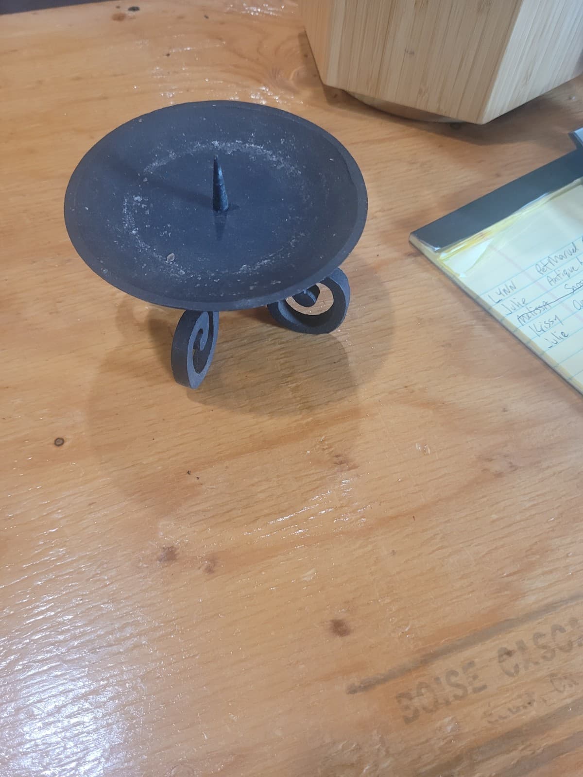 Rustic Black Metal Taper Candle Holder with Scroll Base - Thumbnail 2