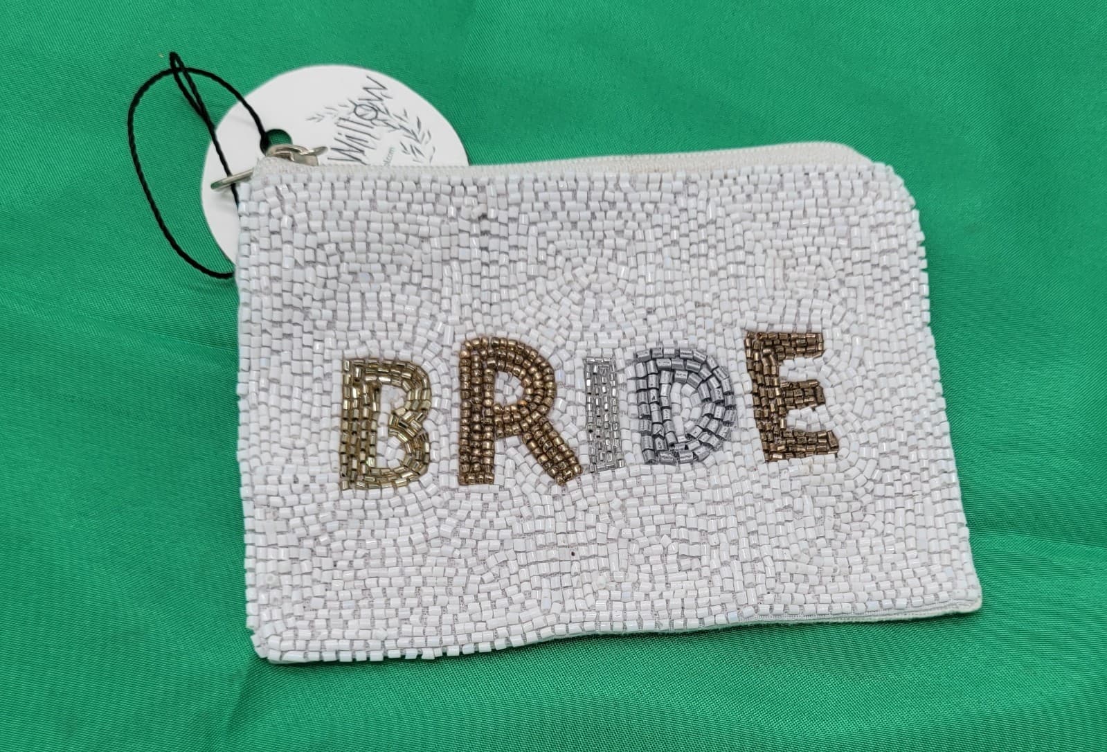 Bride Beaded Coin Purse / Mini Zip Pouch White Wedding Clutch Cosmetic Bag - Thumbnail 2