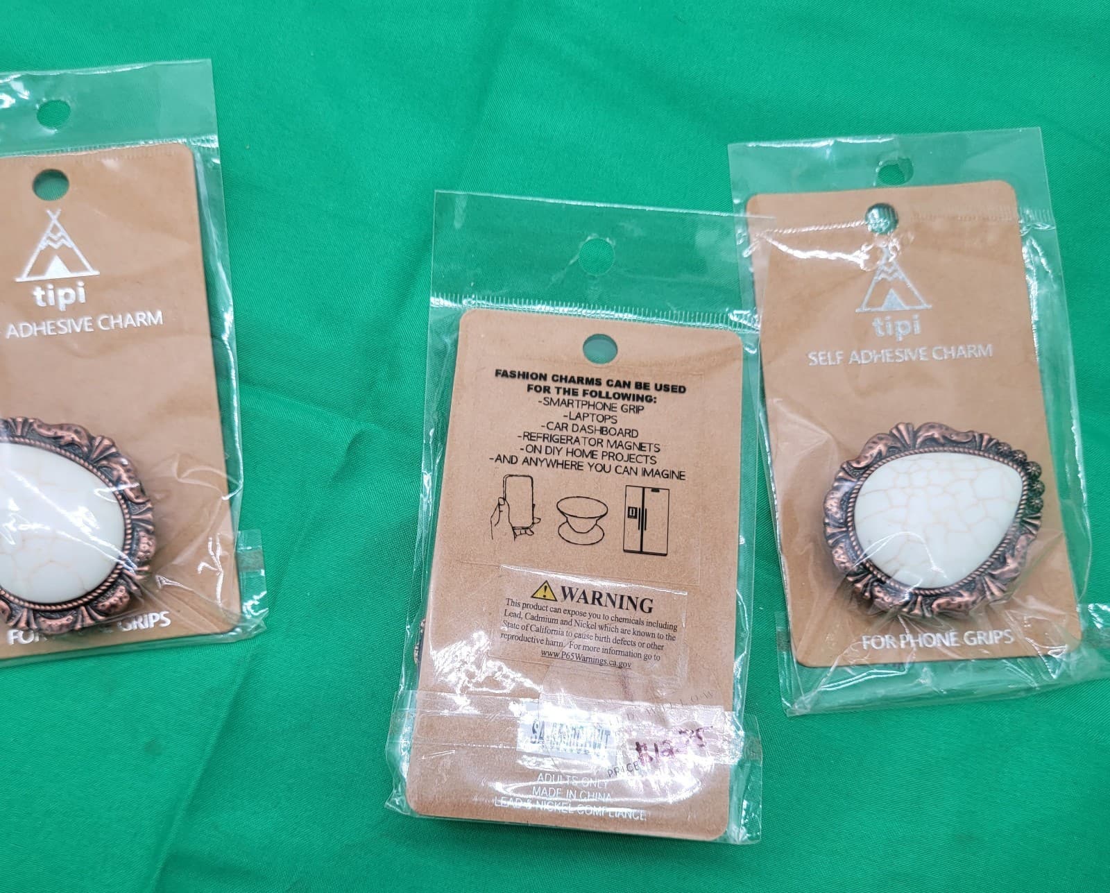 Western Style Phone Grip Lot – White Stone Copper Tone Adhesive Phone Holders 3 - Thumbnail 2