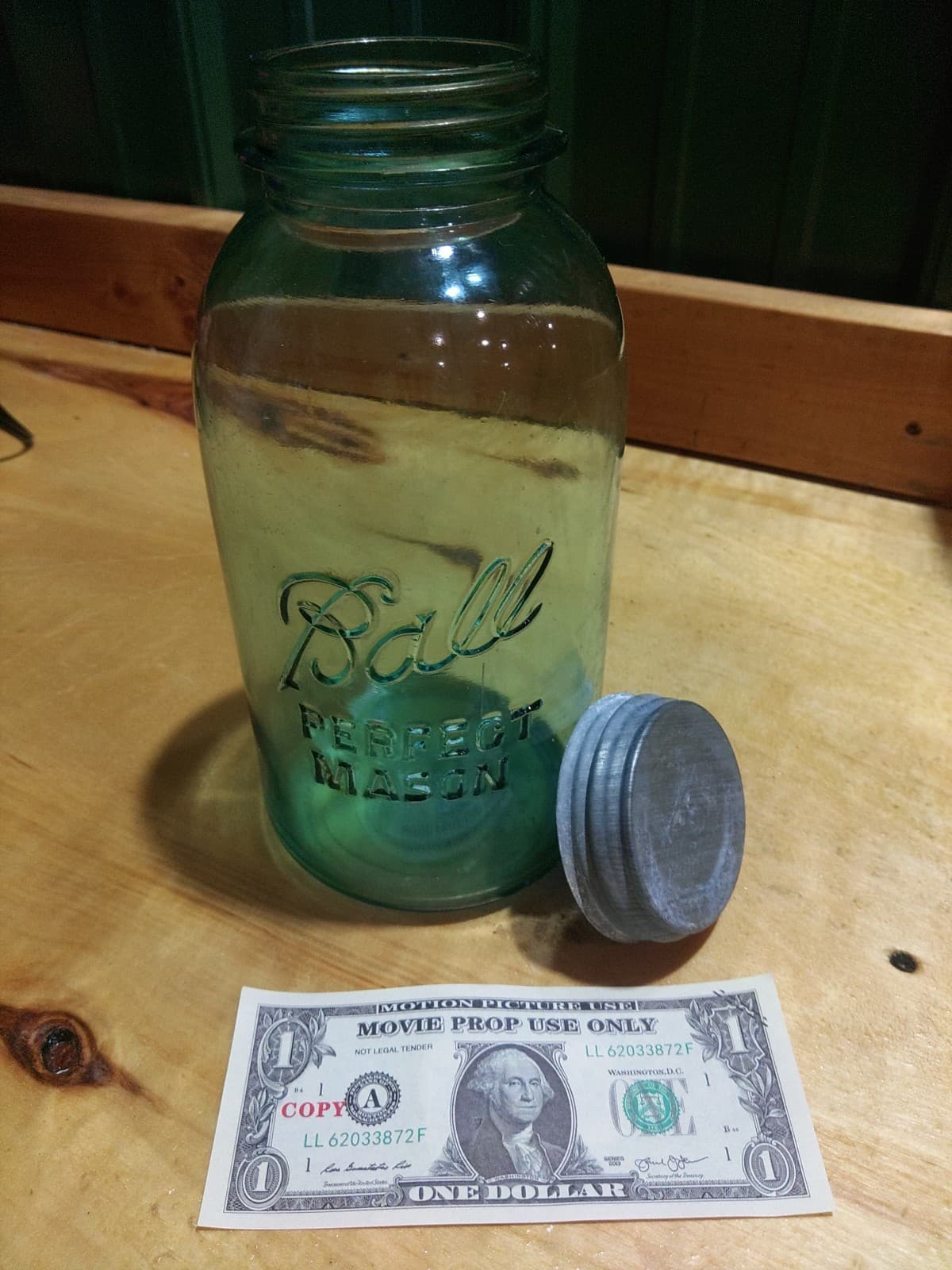 Vintage Ball Perfect Mason Aqua Glass Canning Jar with Original Zinc Lid - Thumbnail 2