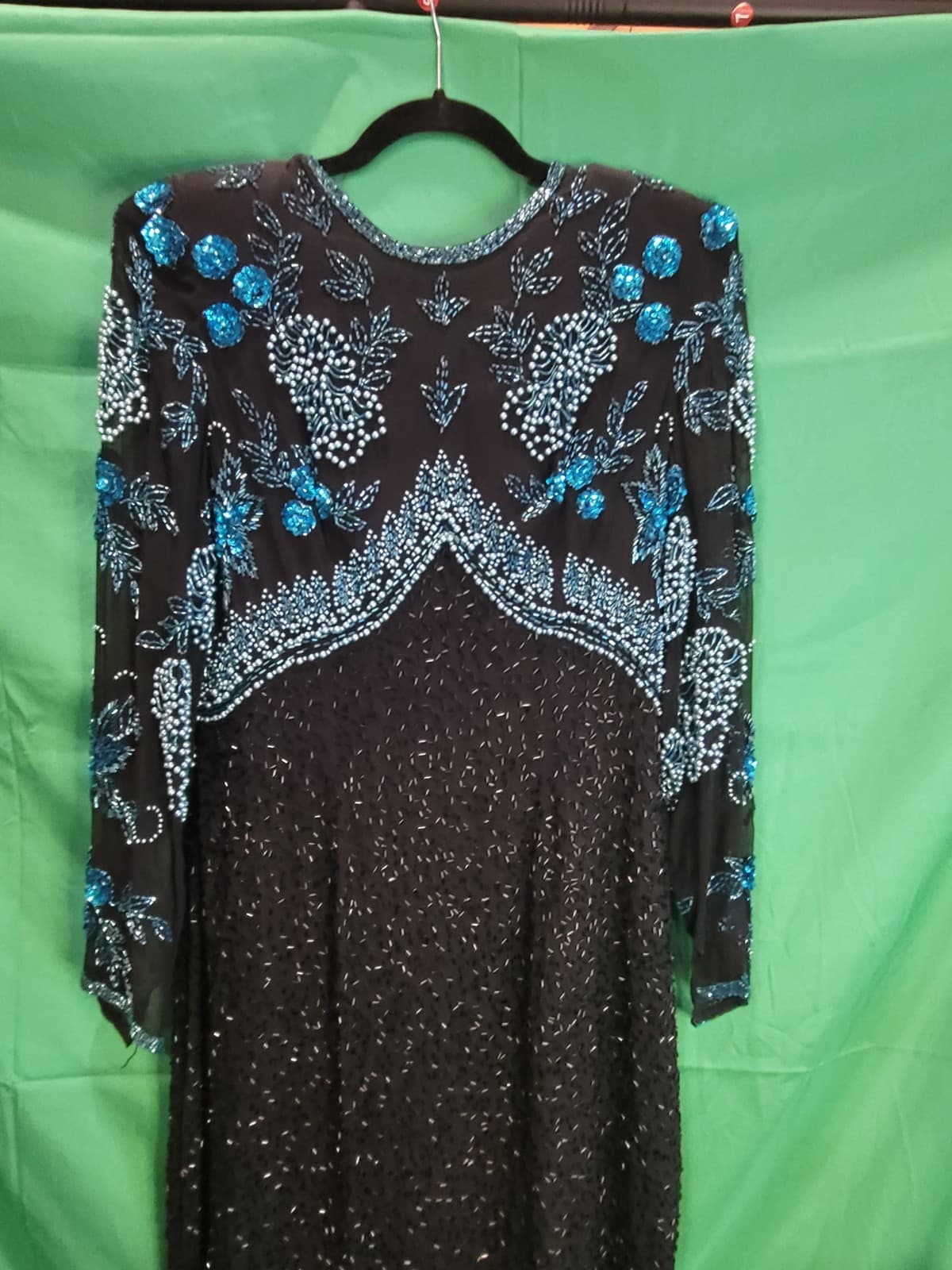 Kathryn Conover by Netti Vintage Black & Blue Beaded Cocktail Dress – Size 12 - Thumbnail 2
