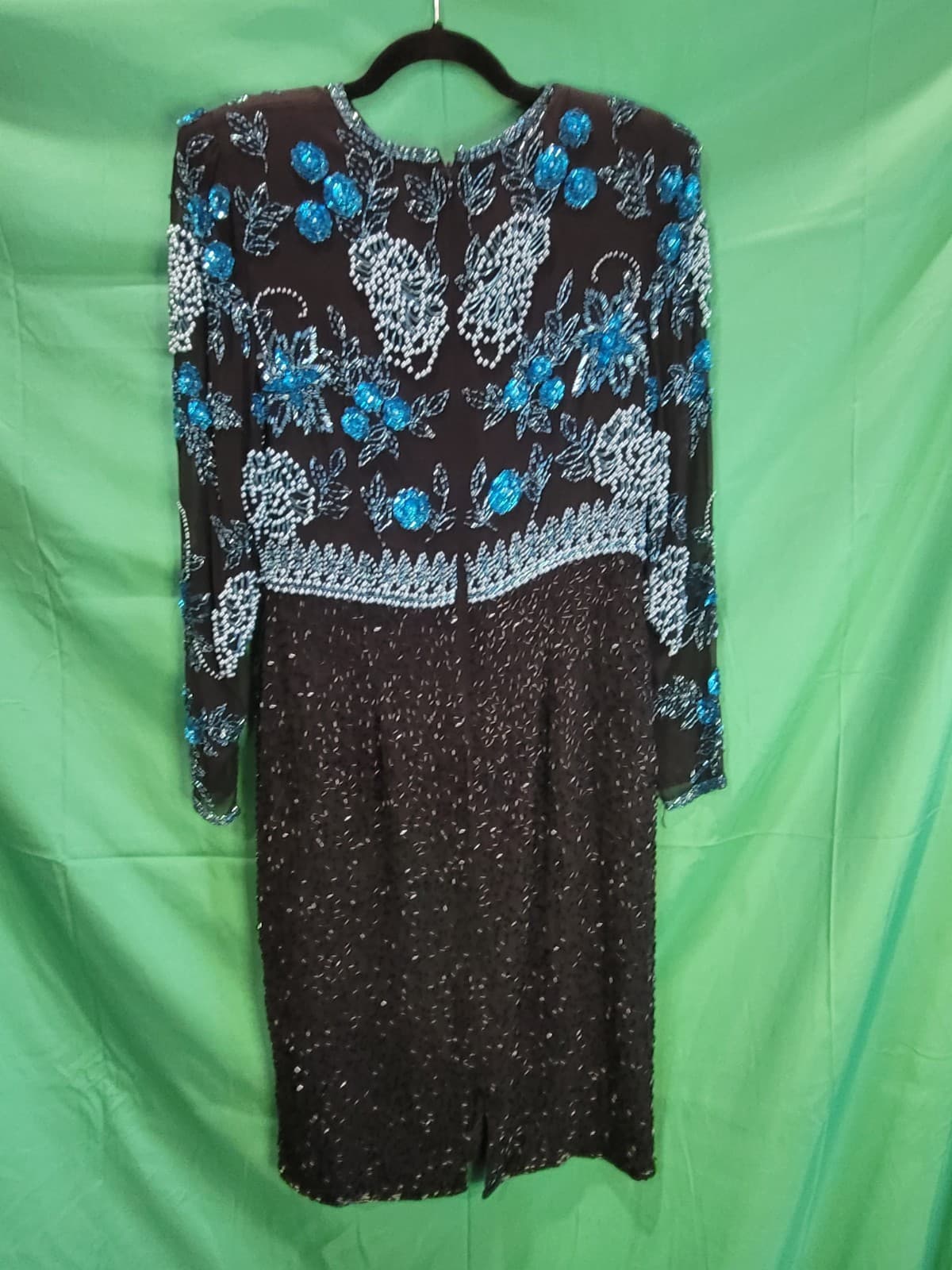 Kathryn Conover by Netti Vintage Black & Blue Beaded Cocktail Dress – Size 12 - Thumbnail 5