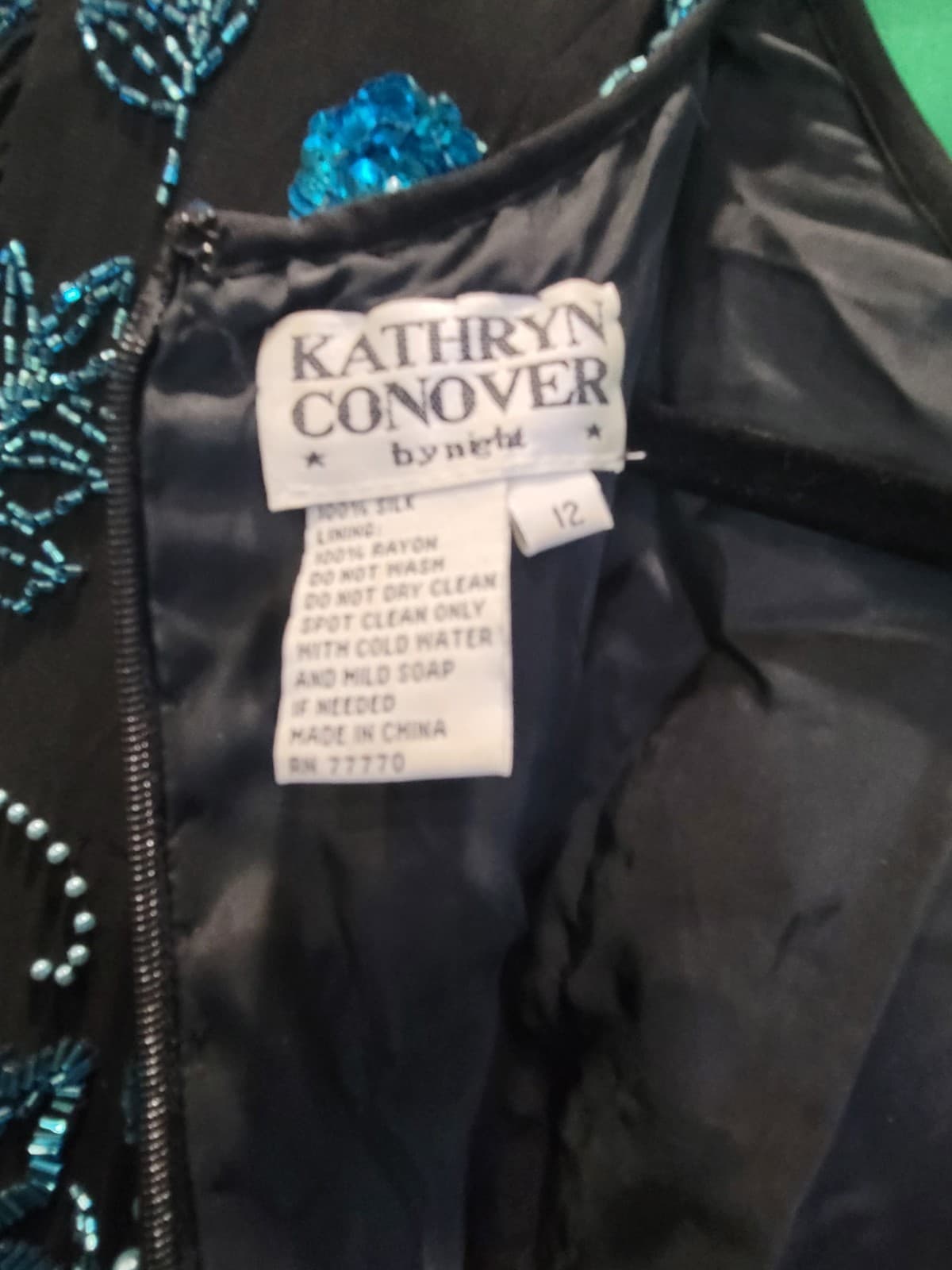 Kathryn Conover by Netti Vintage Black & Blue Beaded Cocktail Dress – Size 12 - Thumbnail 4