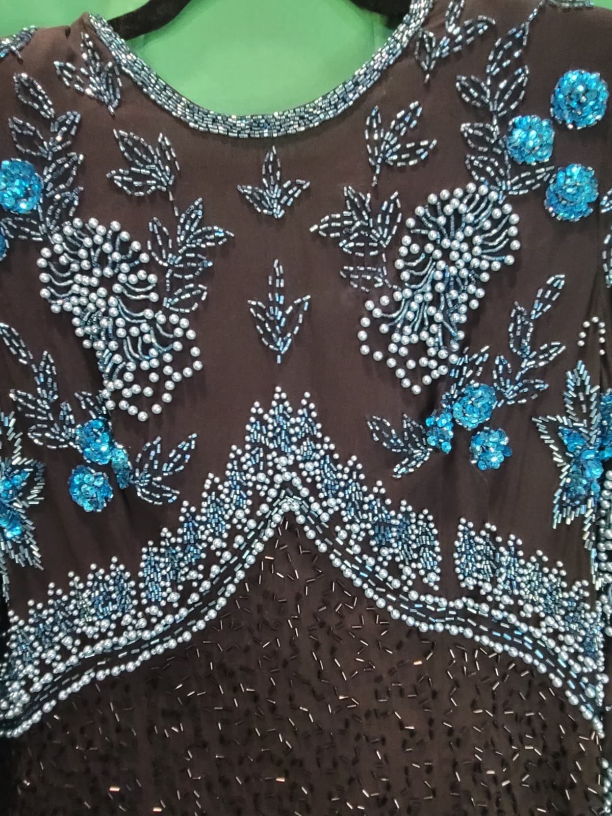 Kathryn Conover by Netti Vintage Black & Blue Beaded Cocktail Dress – Size 12 - Thumbnail 3