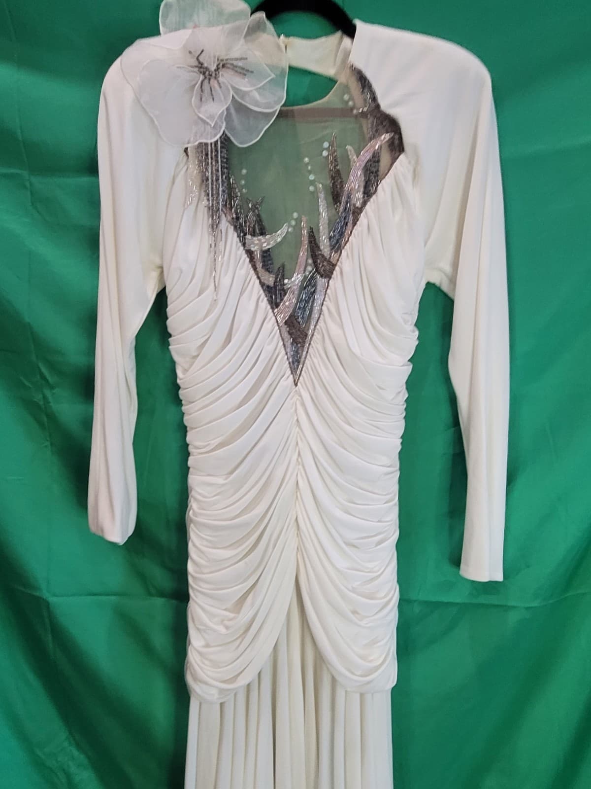 Vintage Casadei White Beaded Formal Evening Gown – Size 16 - Thumbnail 2