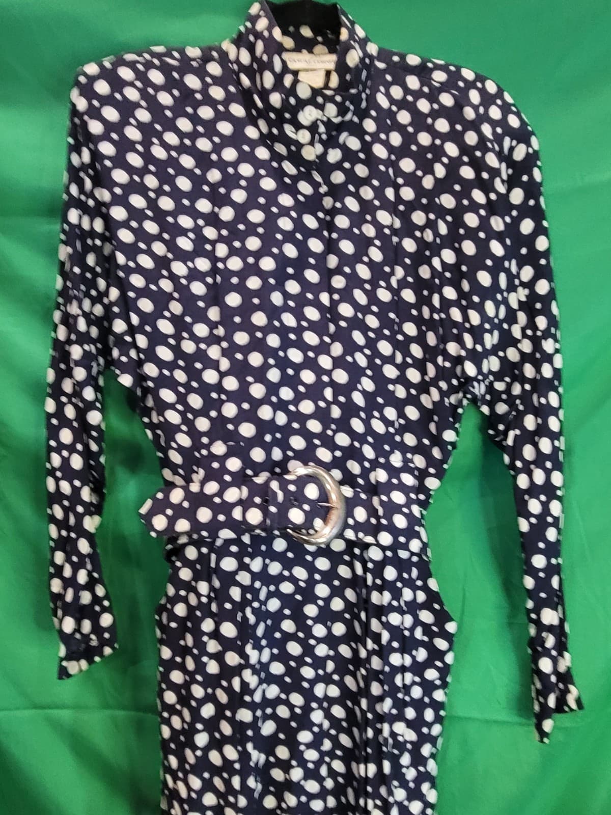 Vintage Casual Corner Navy & White Polka Dot Belted Dress – Women's Size 8 - Thumbnail 2