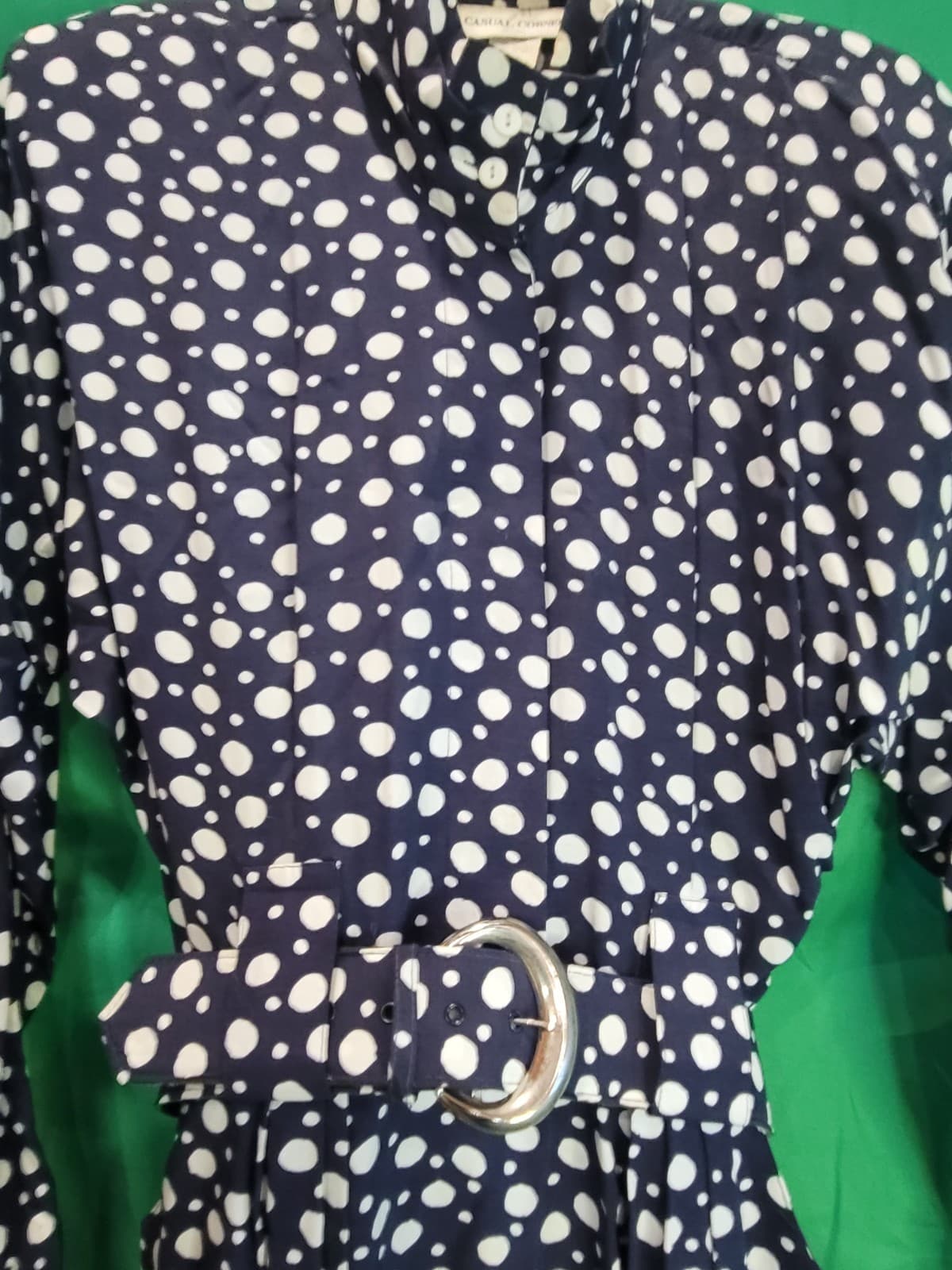 Vintage Casual Corner Navy & White Polka Dot Belted Dress – Women's Size 8 - Thumbnail 3