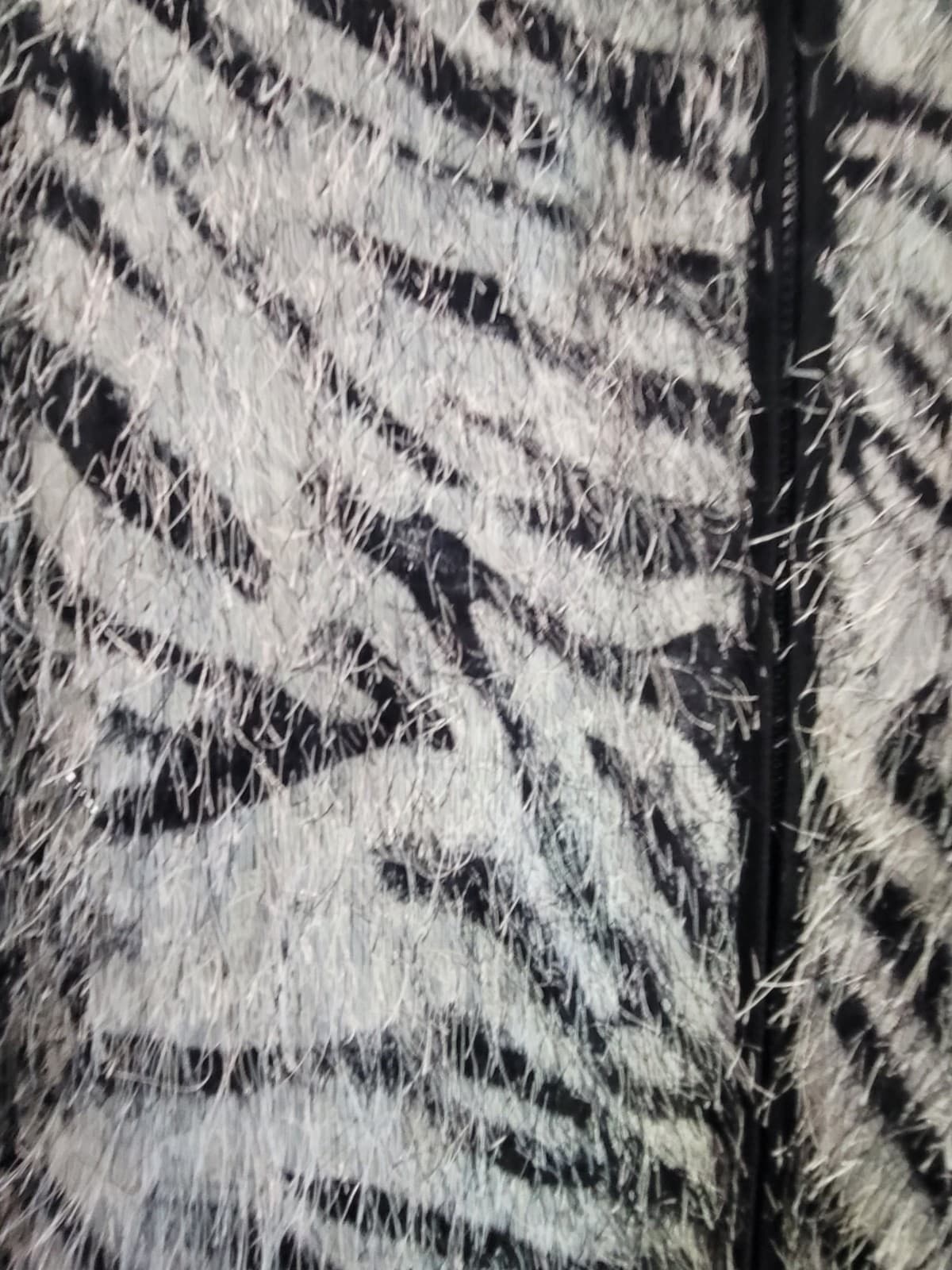 Women's Zebra Print Eyelash Knit Zip-Up Jacket Sweater – Black & White One Size - Thumbnail 3