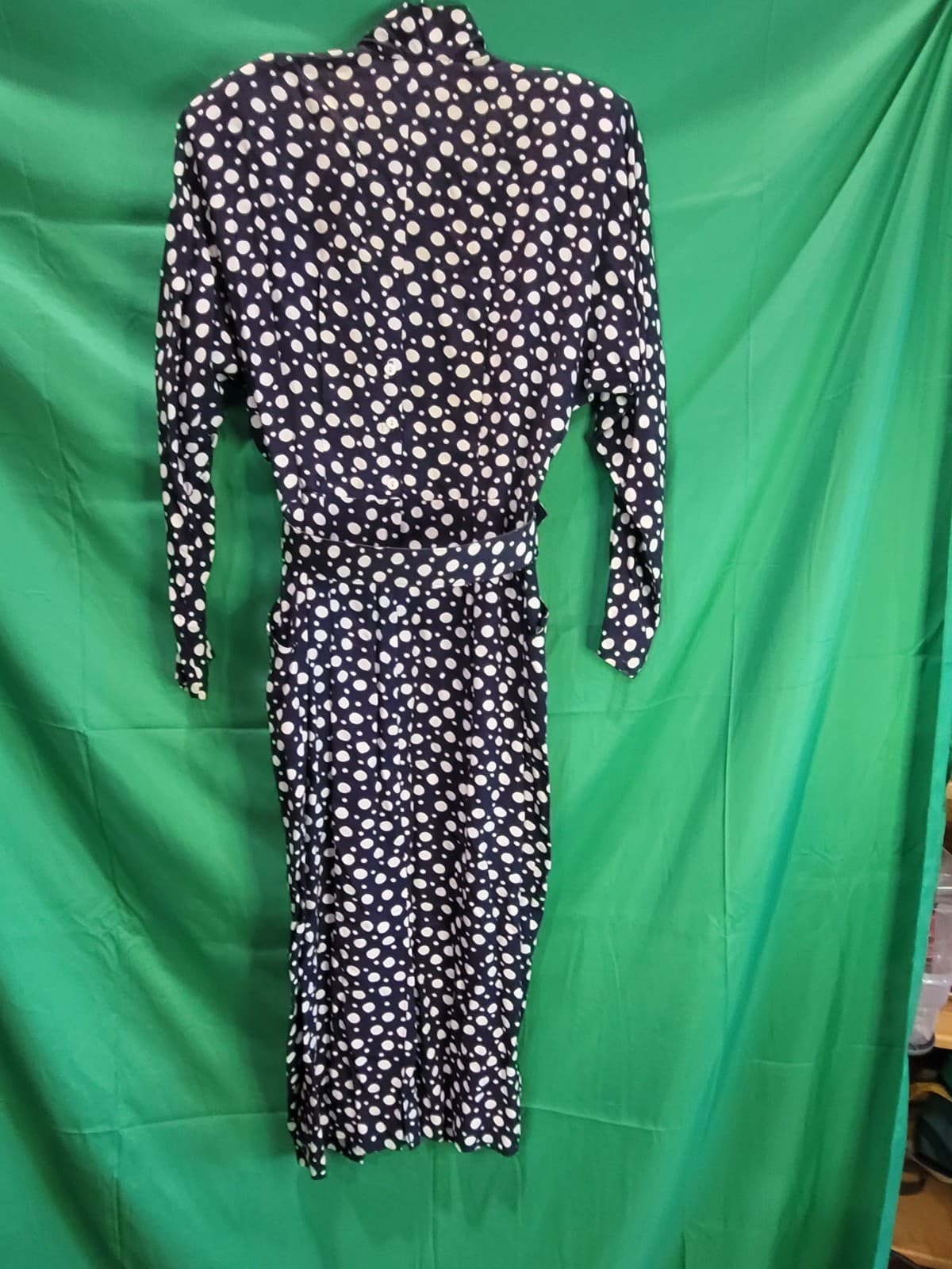 Vintage Casual Corner Navy & White Polka Dot Belted Dress – Women's Size 8 - Thumbnail 5