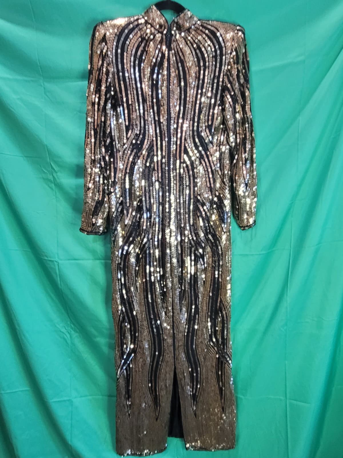 Judith Ann Creations Vintage Silk Gold & Black Beaded Evening Dres medium - Thumbnail 4